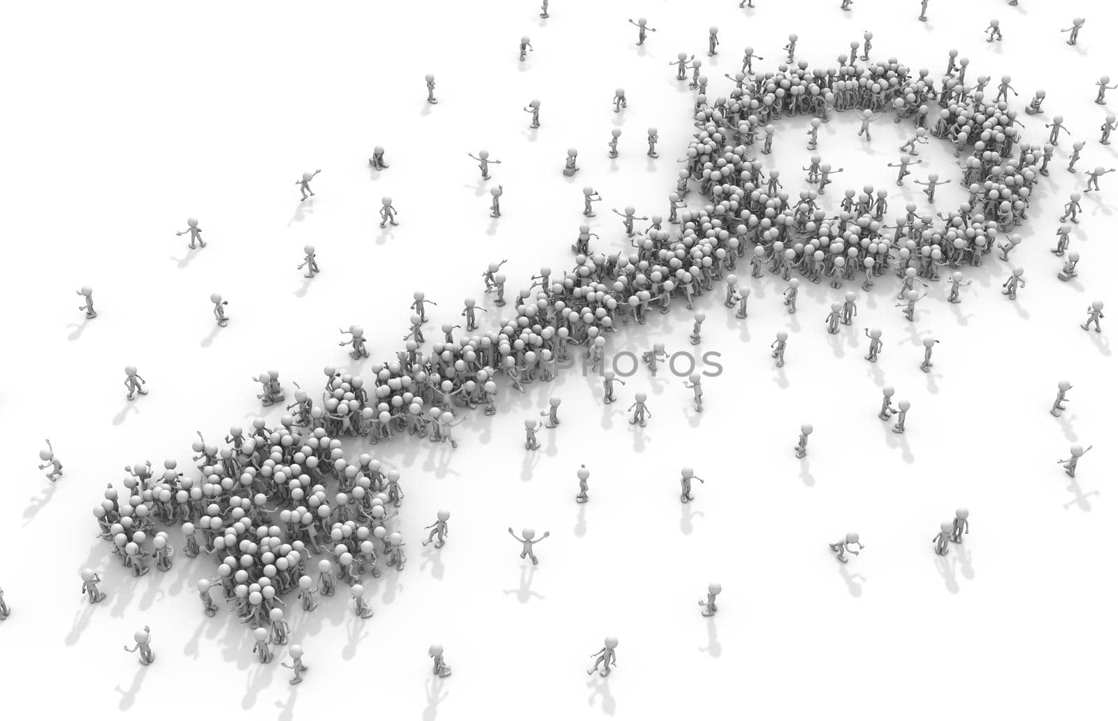 A crowd of people gathered in the form of a key for the lock. 3d render