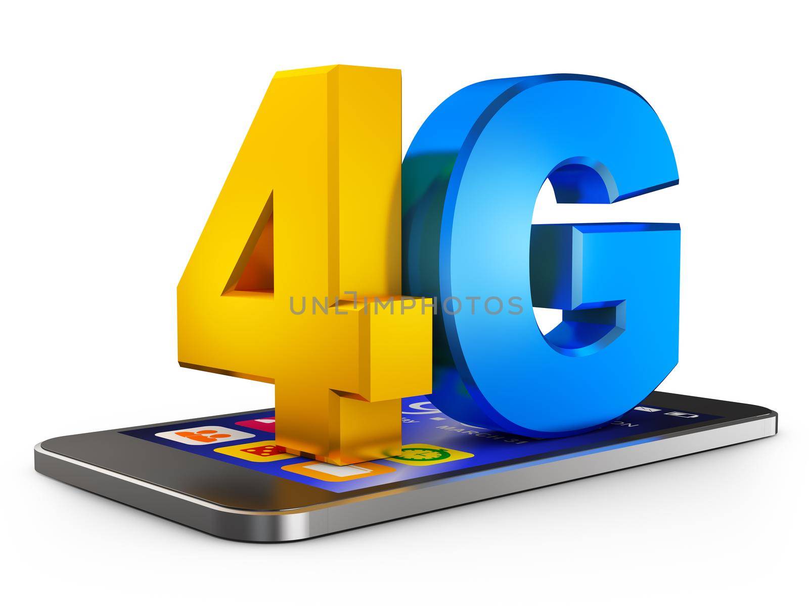 4G and  smartphone  on a white background. 3d rendering.