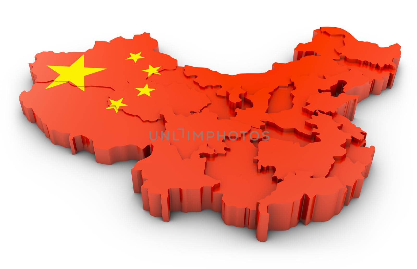 3D map of China on a white background. 3d rendering.