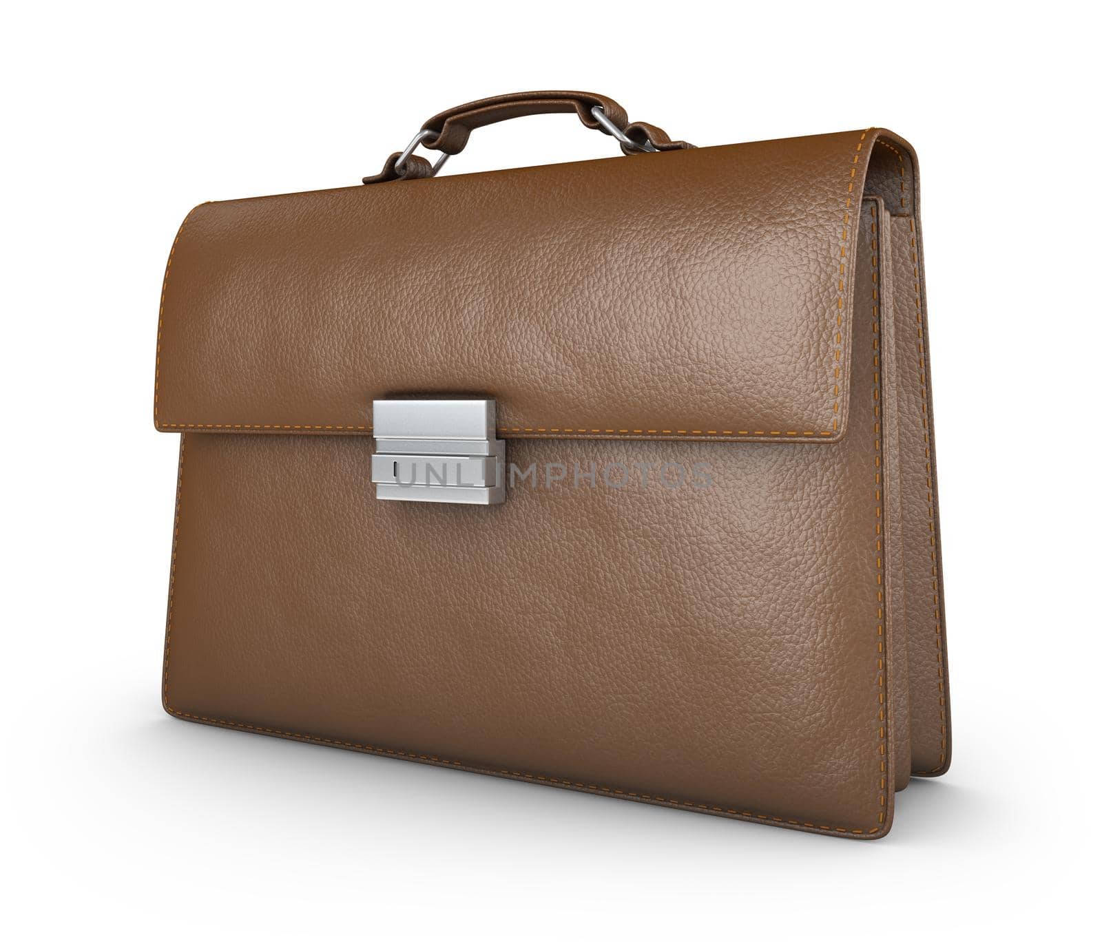 Brown leather briefcase. 3d rendering with Clipping Path.