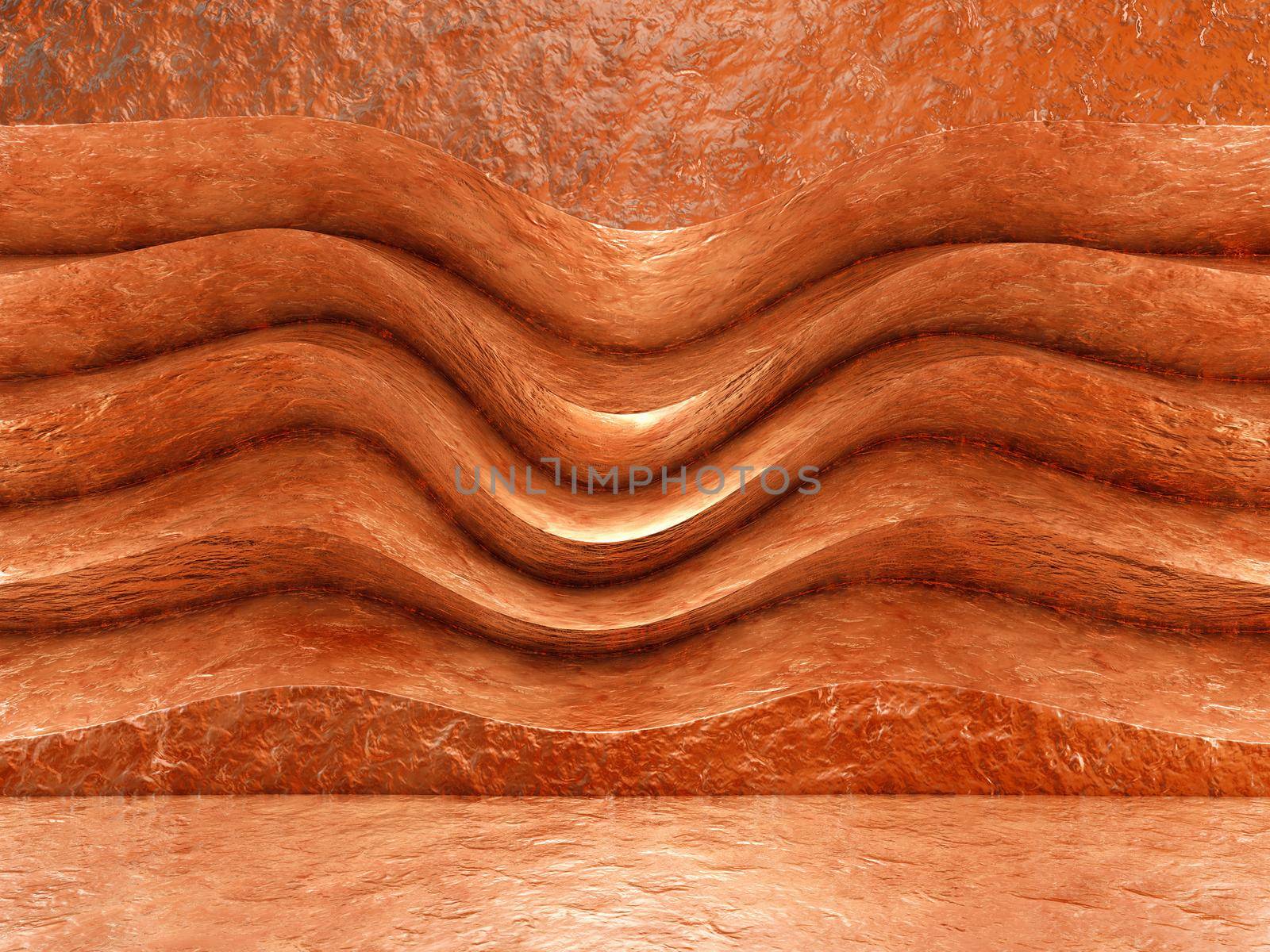 Abstract background, copper-colored wall. 3d rendering.