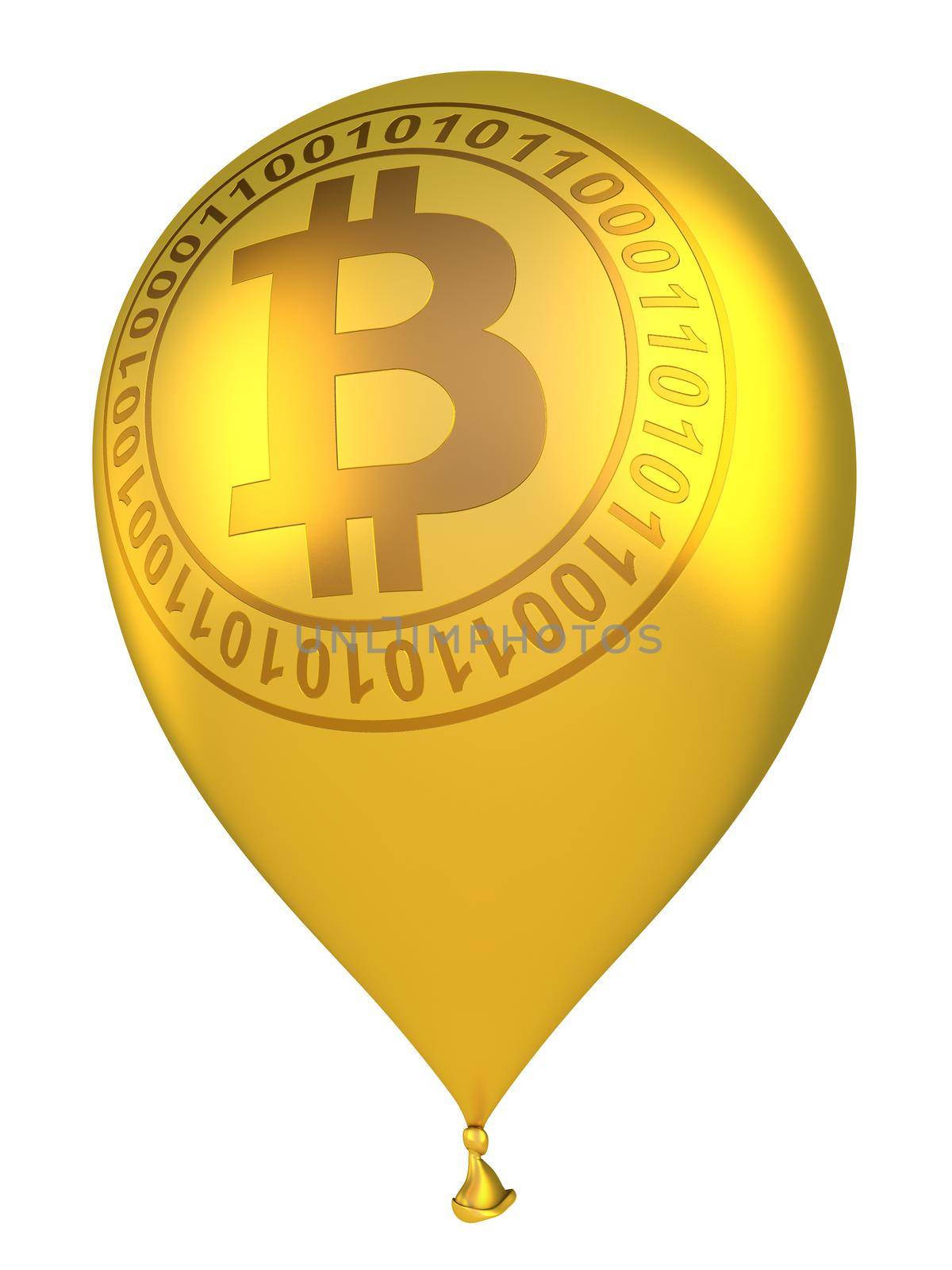 Inflatable ball with the inscription of the bitcoin sign. 3d rendering.