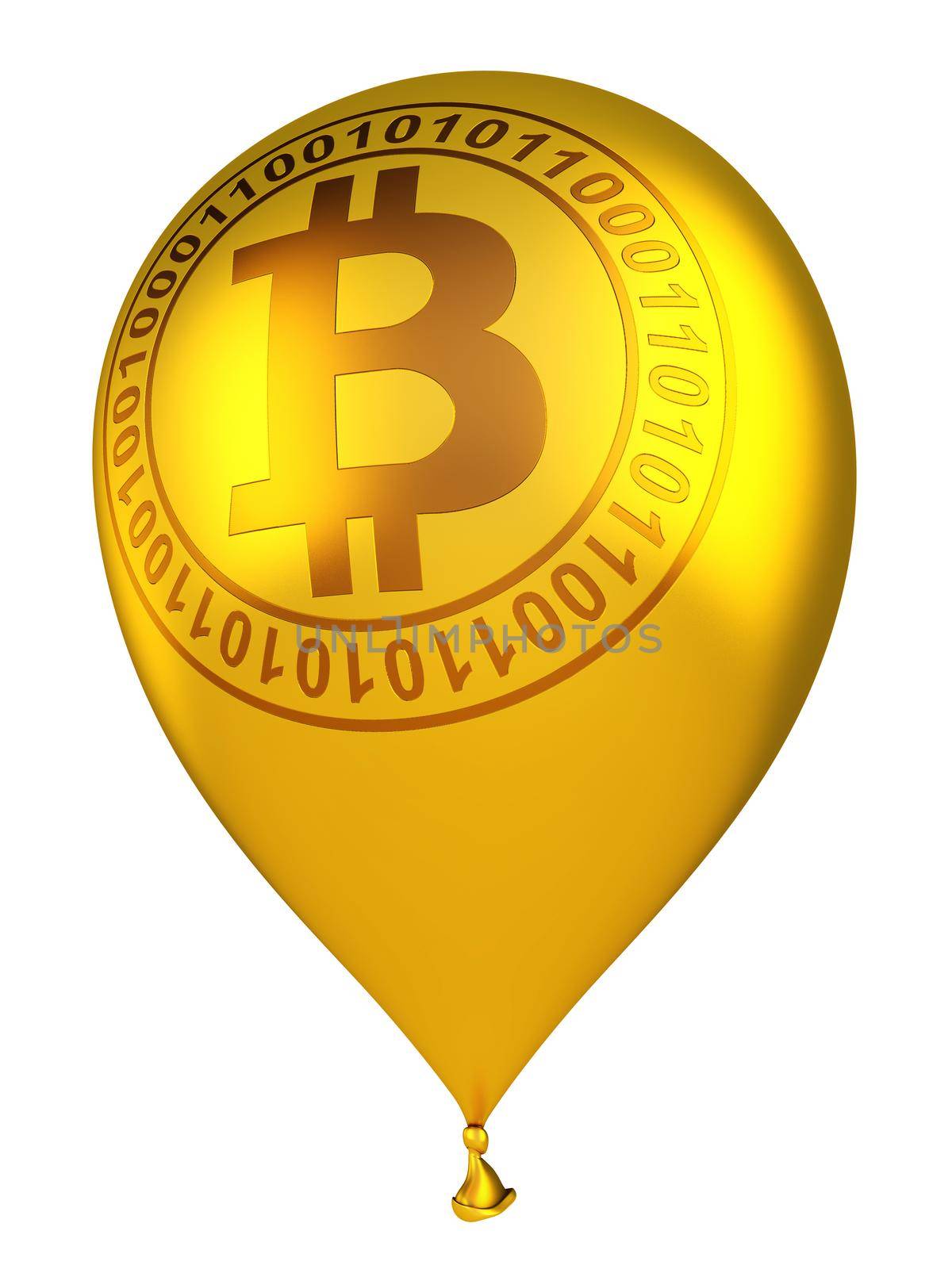 Inflatable ball with the inscription of the bitcoin sign. 3d rendering.