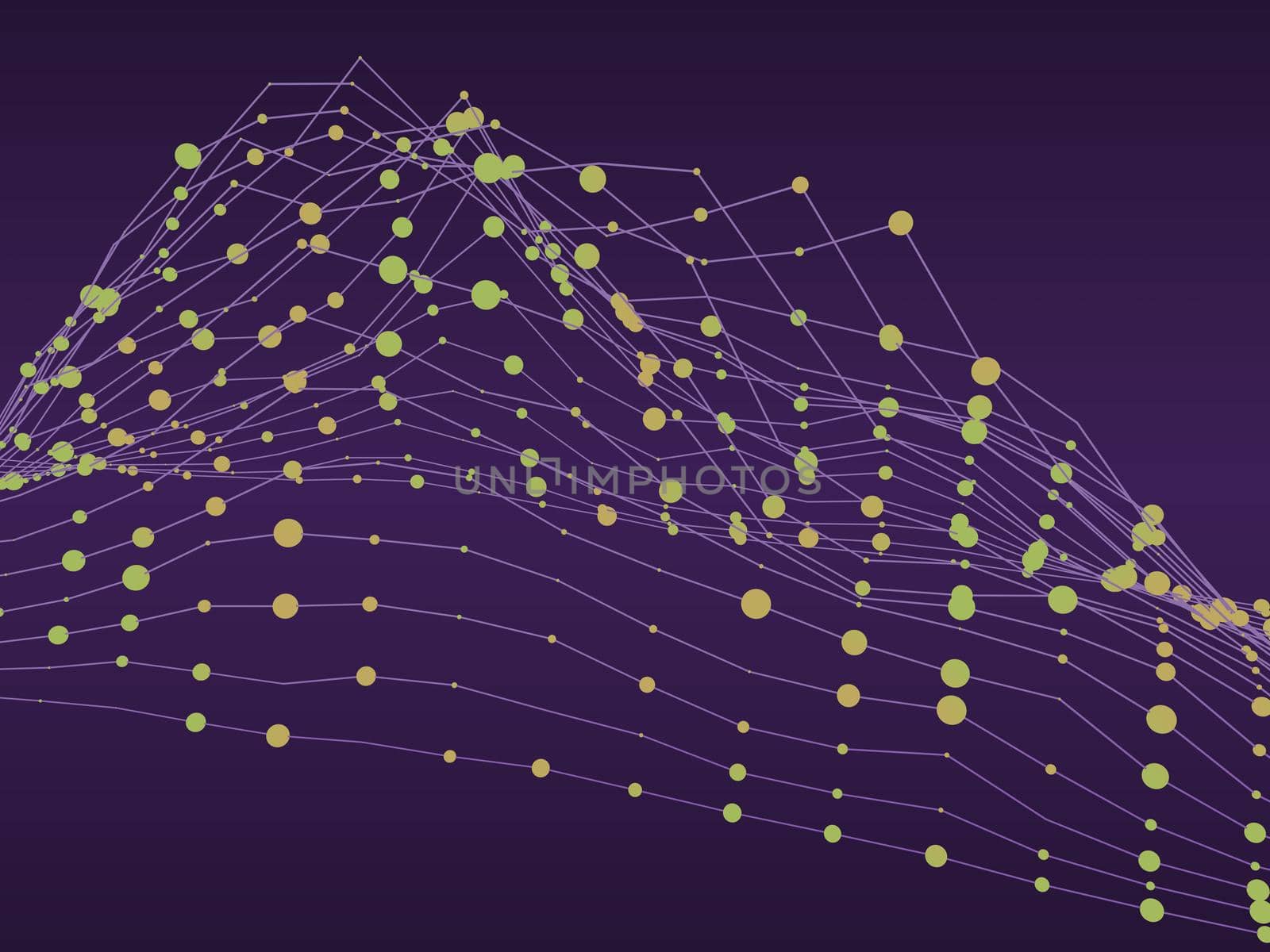 Lines and points on a purple background. 3d rendering.