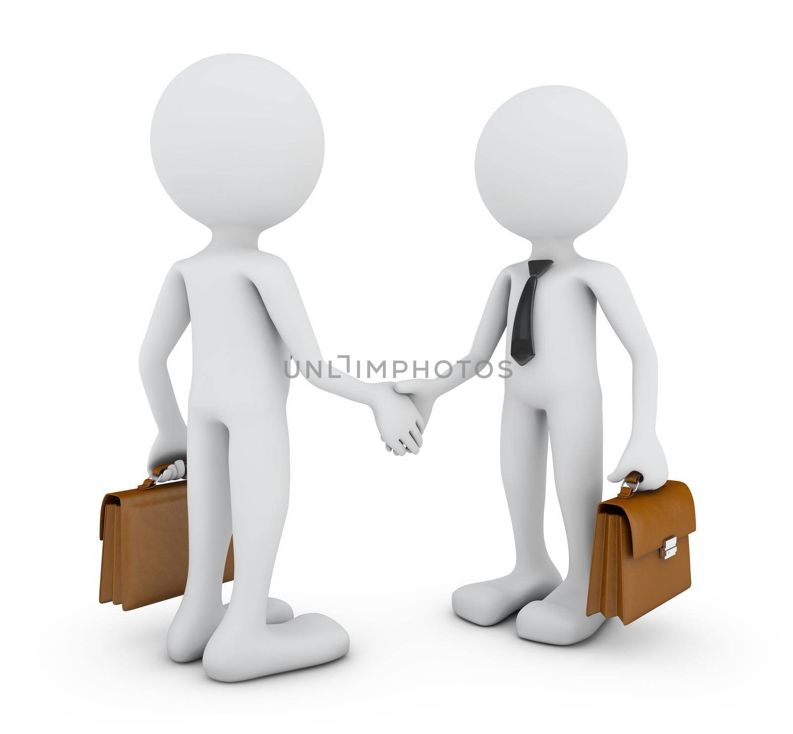 Two men with leather briefcases shake hands.3d rendering.