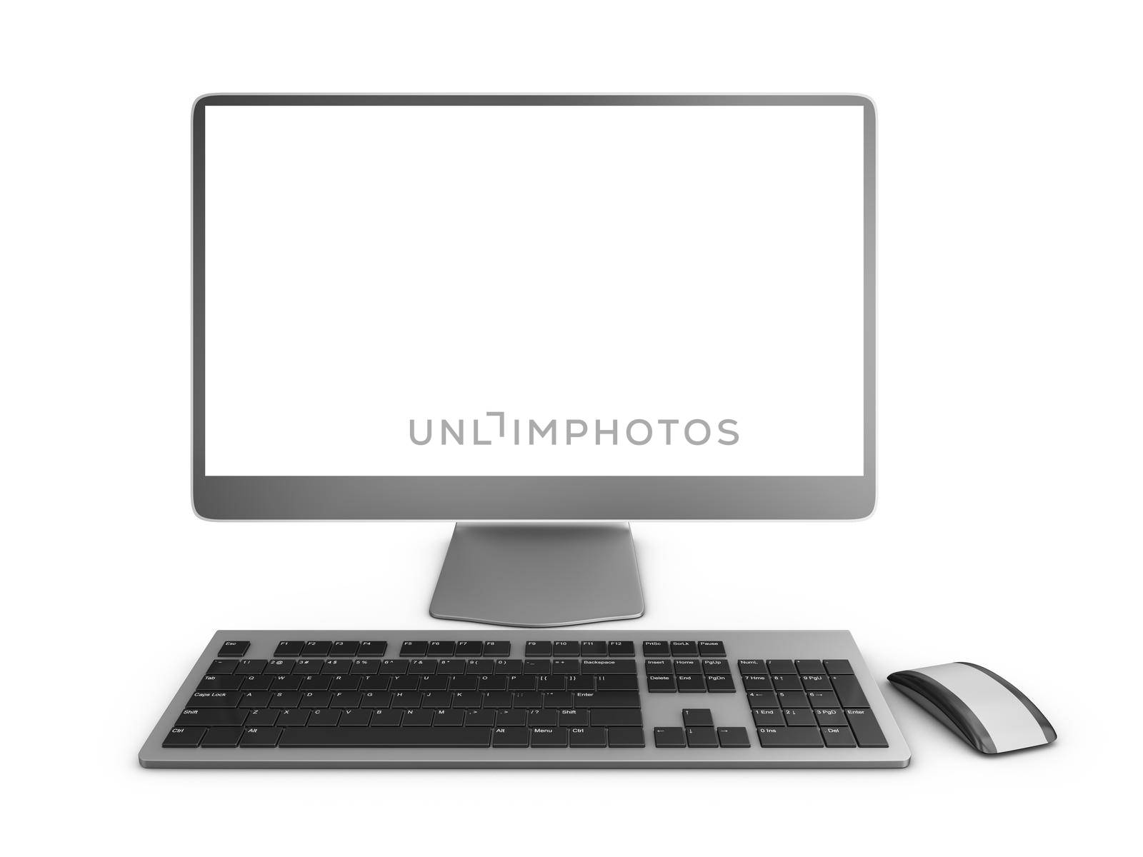 Modern computer with a white screen. 3d rendering.