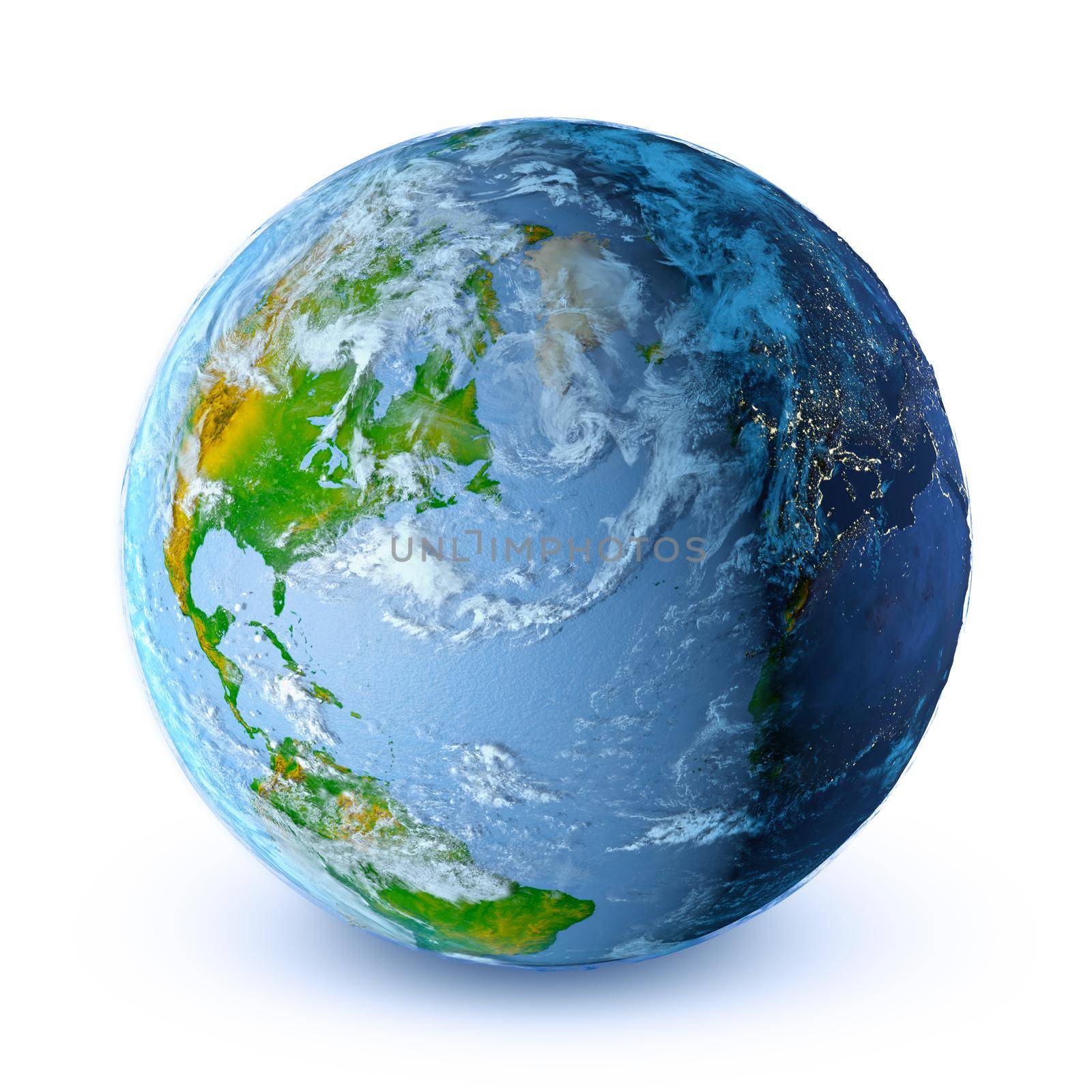 Planet Earth with day and night side. 3d render.Elements of this image are furnished by NASA.