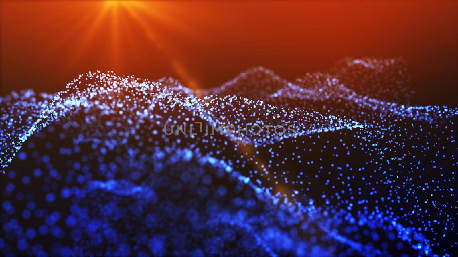Abstract waves from particles in the form of dots. 3d render