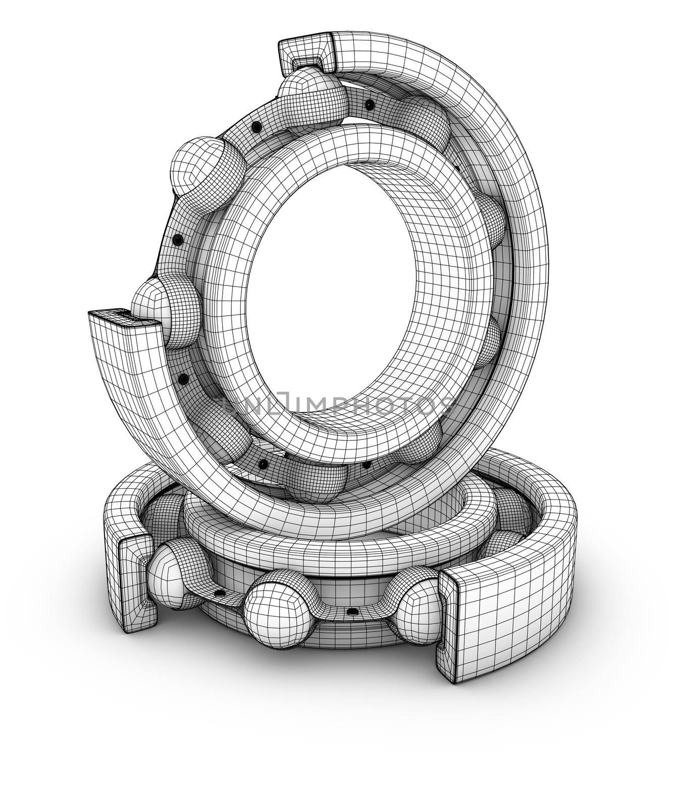 View of ball bearings structures in a cut. 3D render.