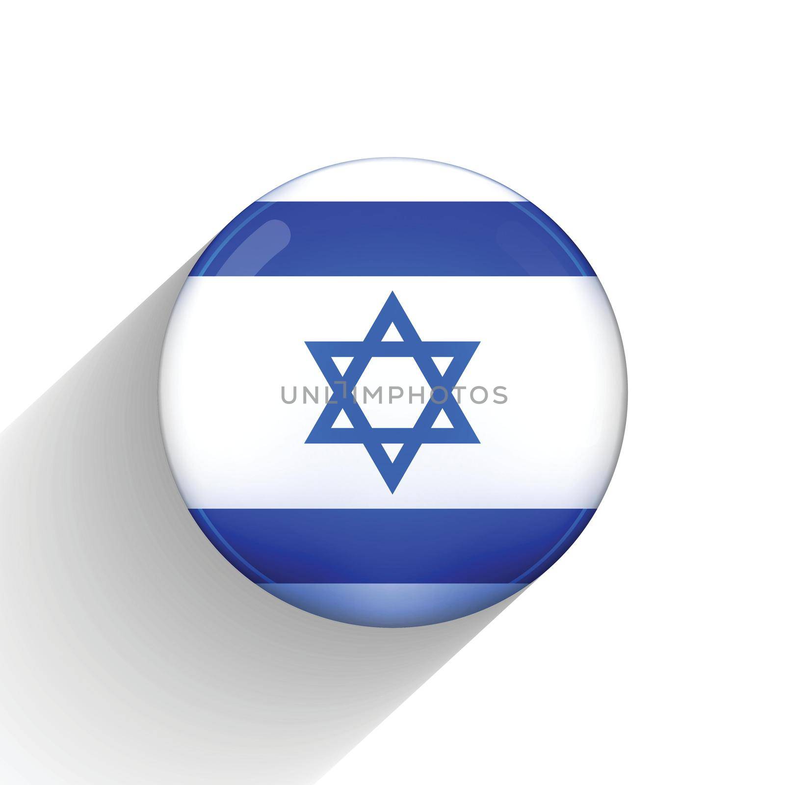 Glass light ball with flag of Israel. Round sphere, template icon. Israeli national symbol. Glossy realistic ball. 3D abstract vector illustration highlighted on a white background. Big bubble.