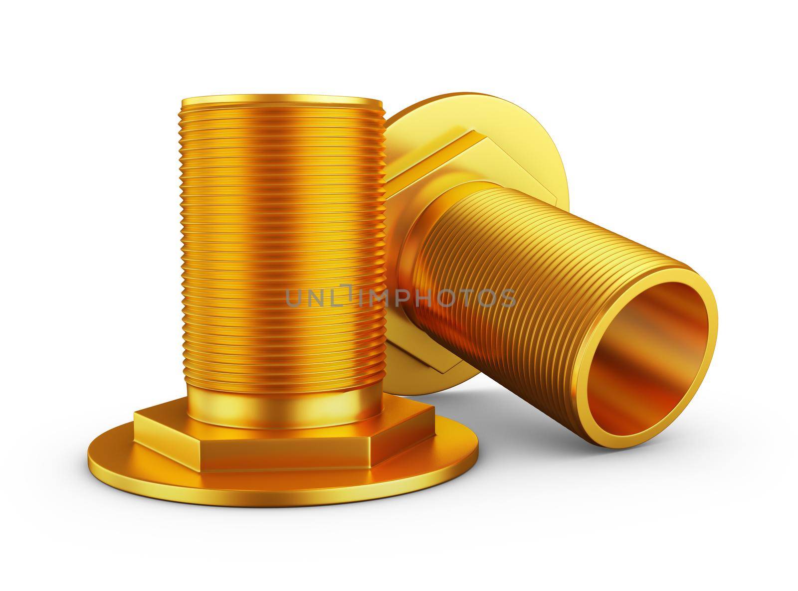 Two branch pipes with thread on a white background. 3d rendering.