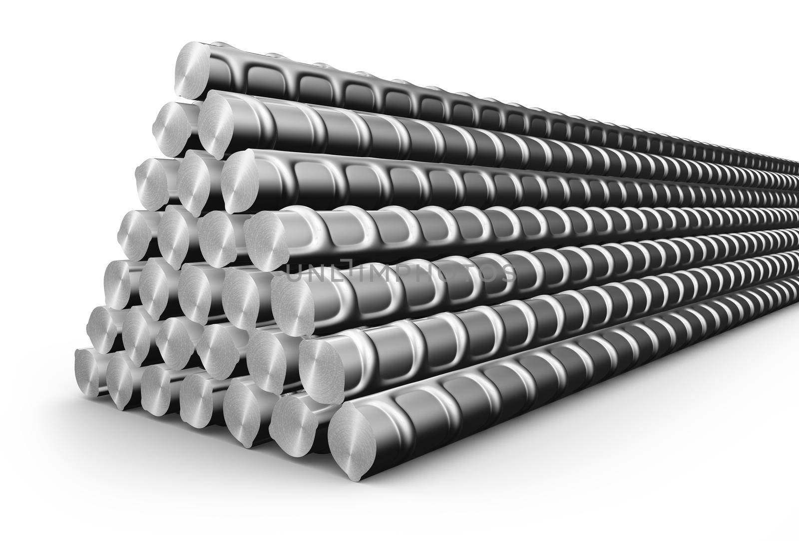 A pile of building steel reinforcement. 3d rendering.