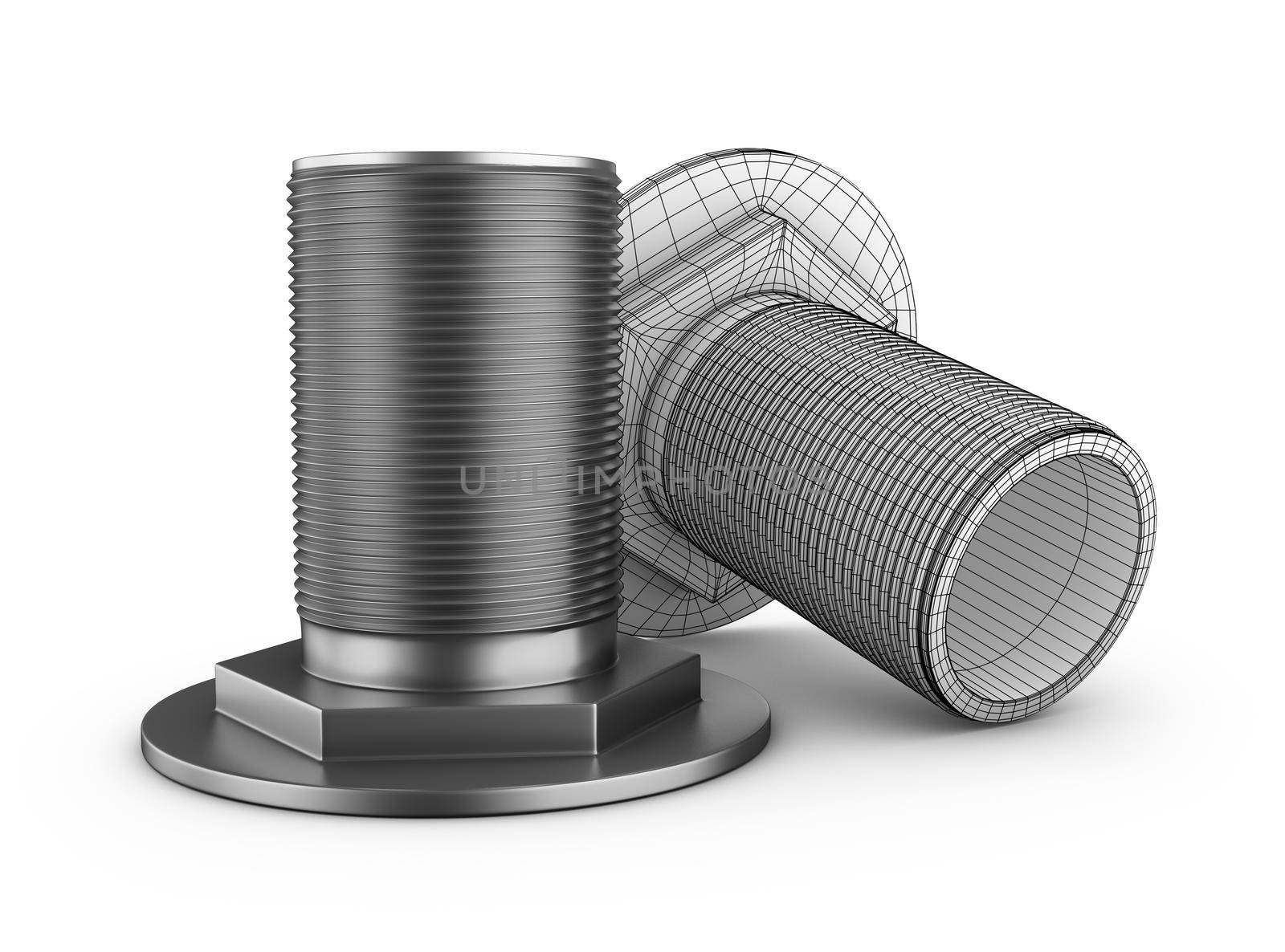 Two branch pipes with thread on a white background. 3d rendering.