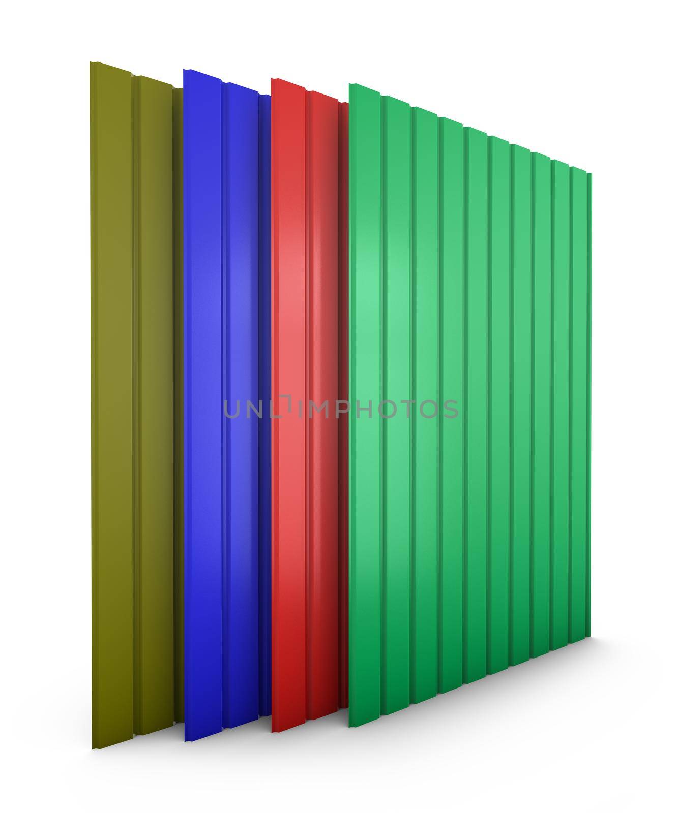 a stack of colored metal profile sheets. 3d render.