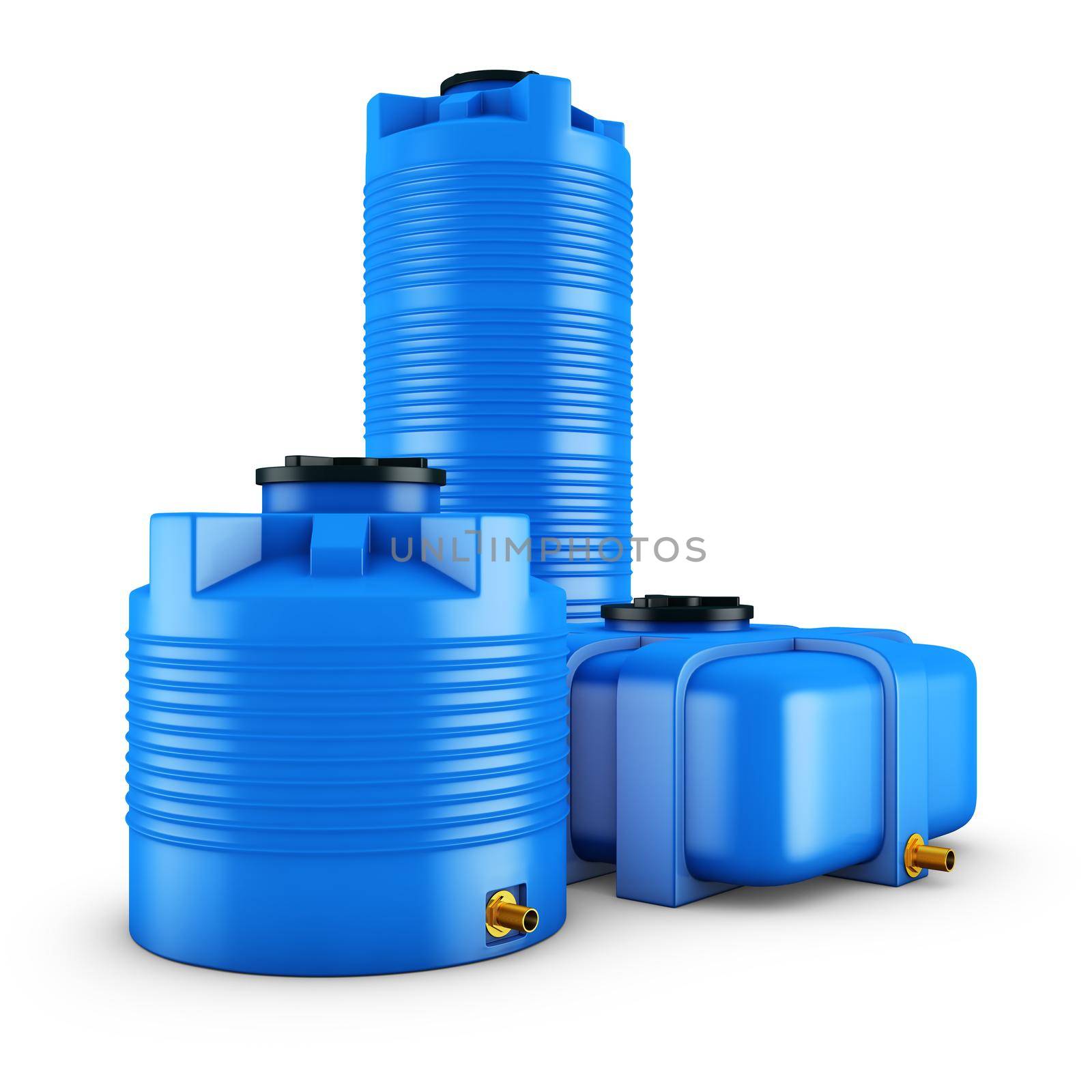 Containers for water of different shapes. 3d rendering.