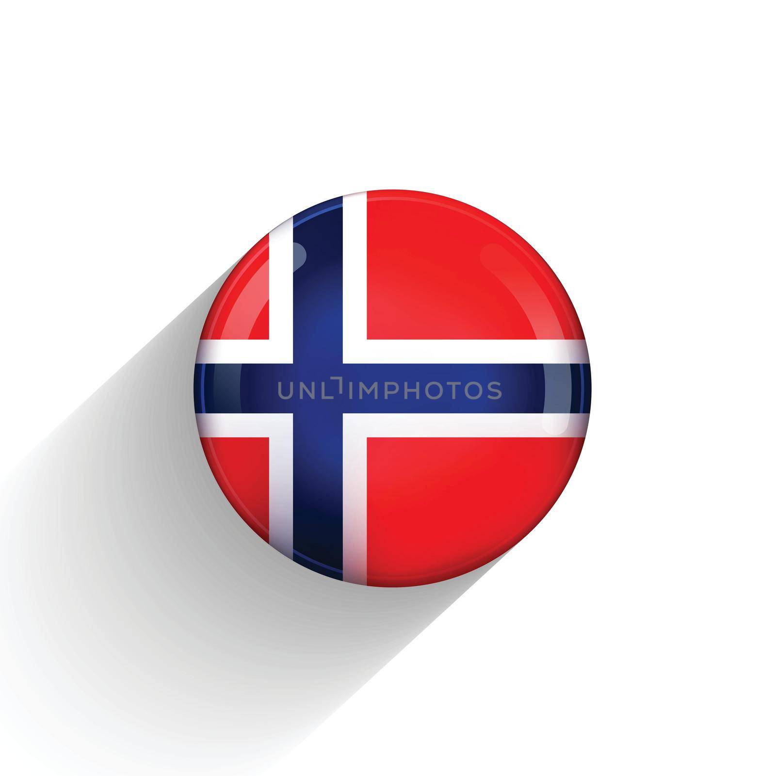 Glass light ball with flag of Norway. Round sphere, template icon. Norwegian national symbol. Glossy realistic ball, 3D abstract vector illustration highlighted on a white background. Big bubble.