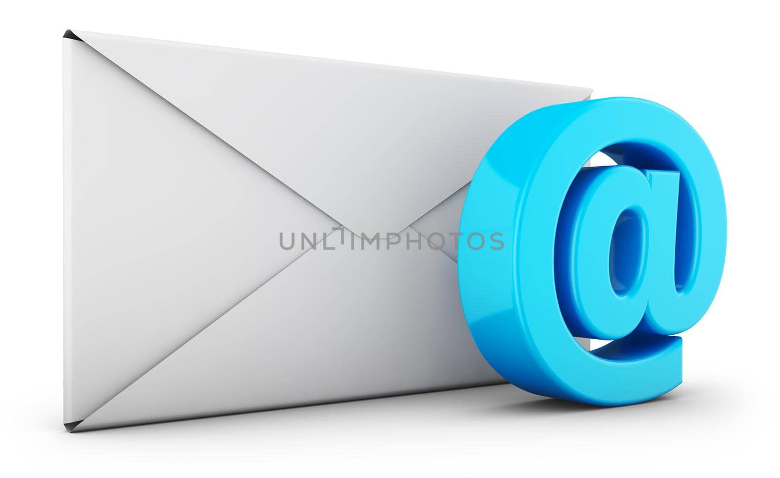 Envelope and email sign on a white background. 3d rendering.