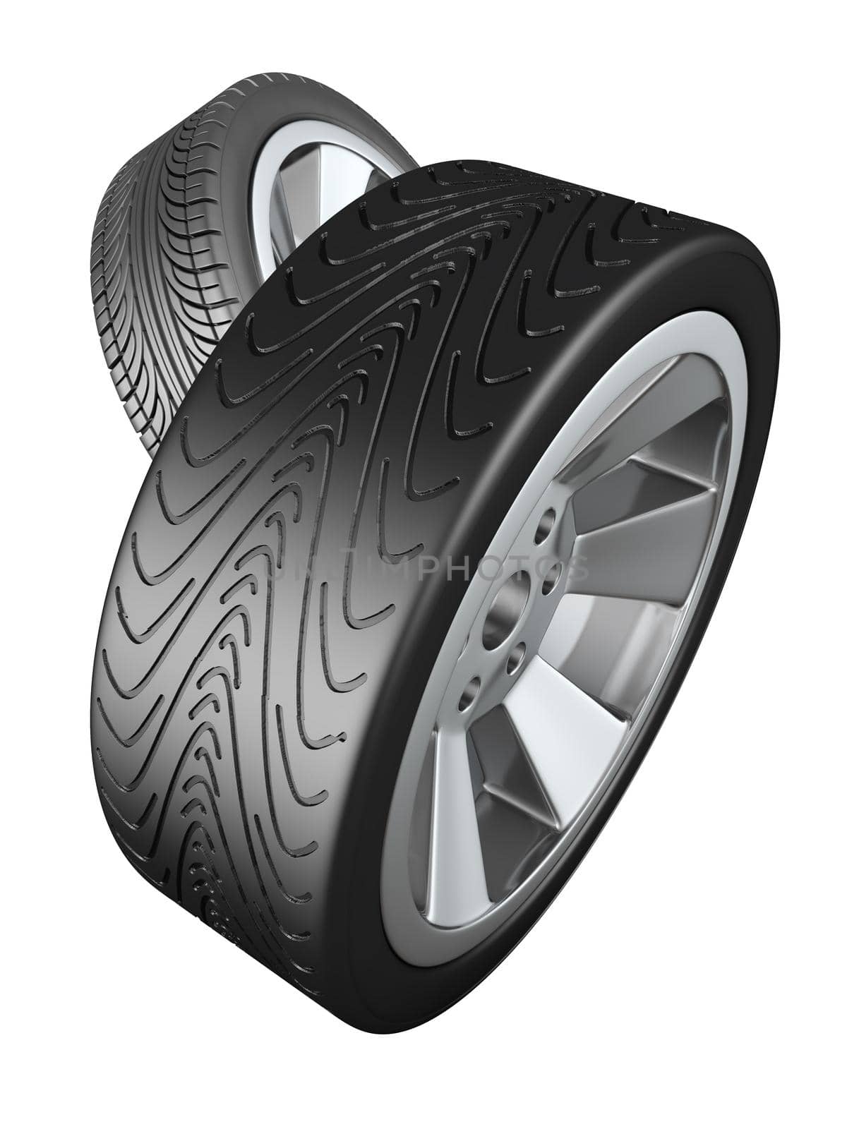 High tech airless wheels in the form of cells. 3D render.