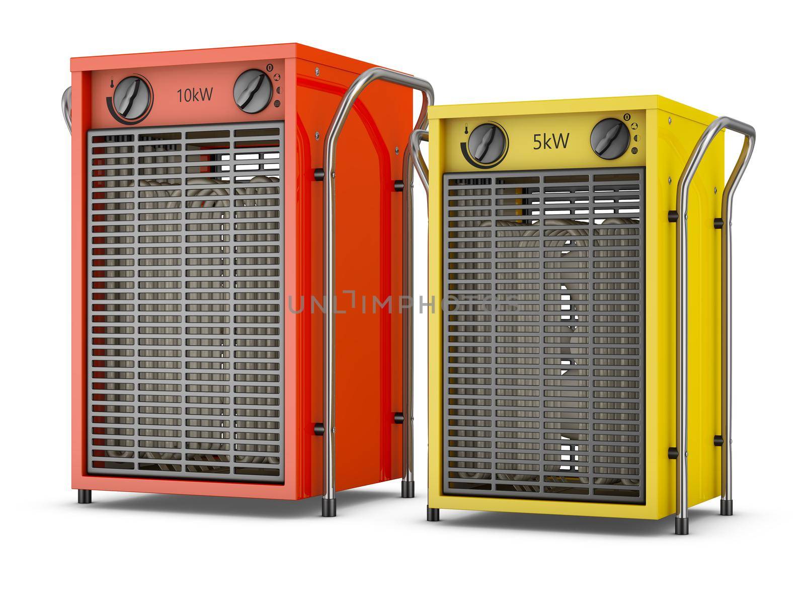 Industrial heat fans on a white background. 3d rendering.