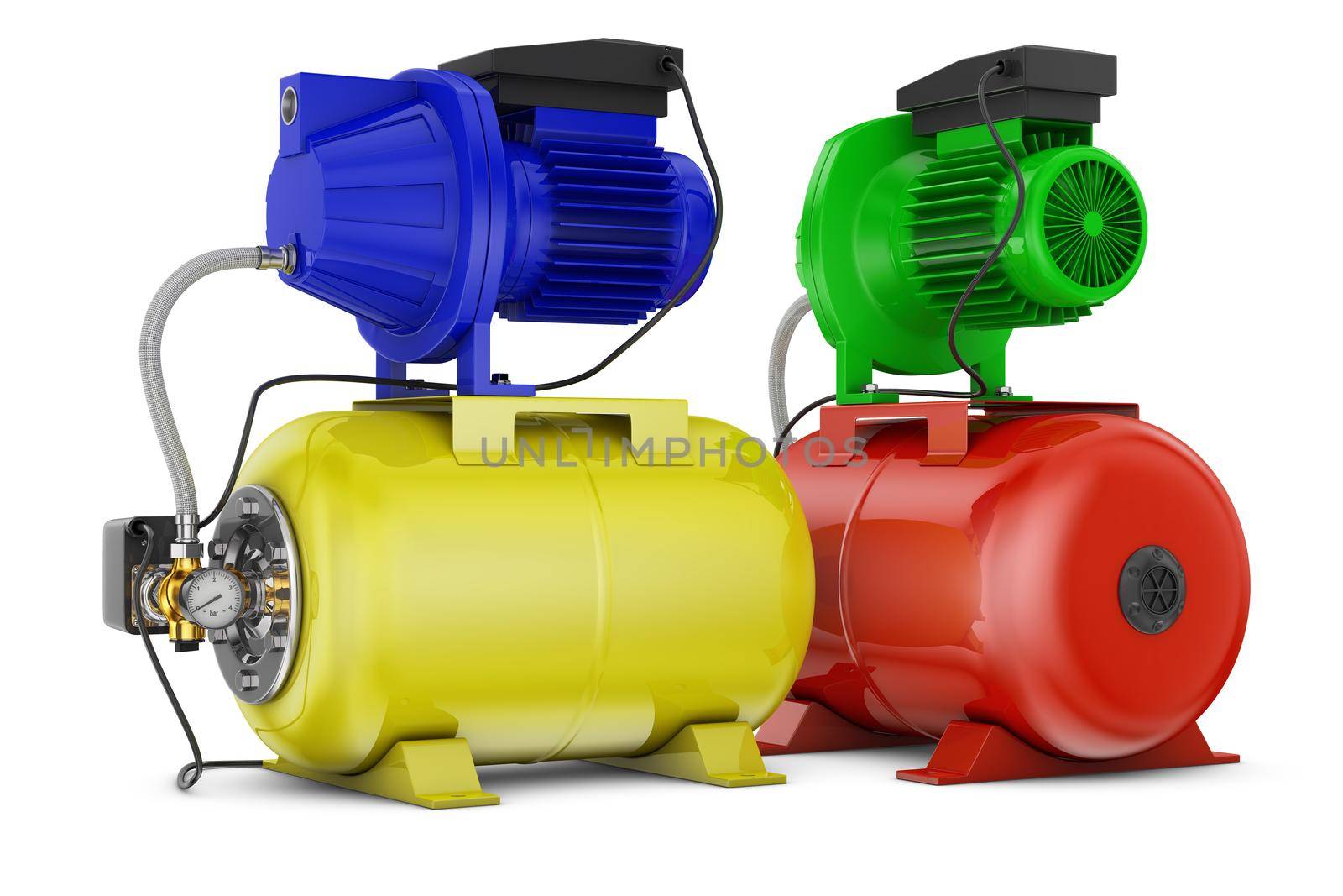 Two pumping stations for water. 3d rendering.