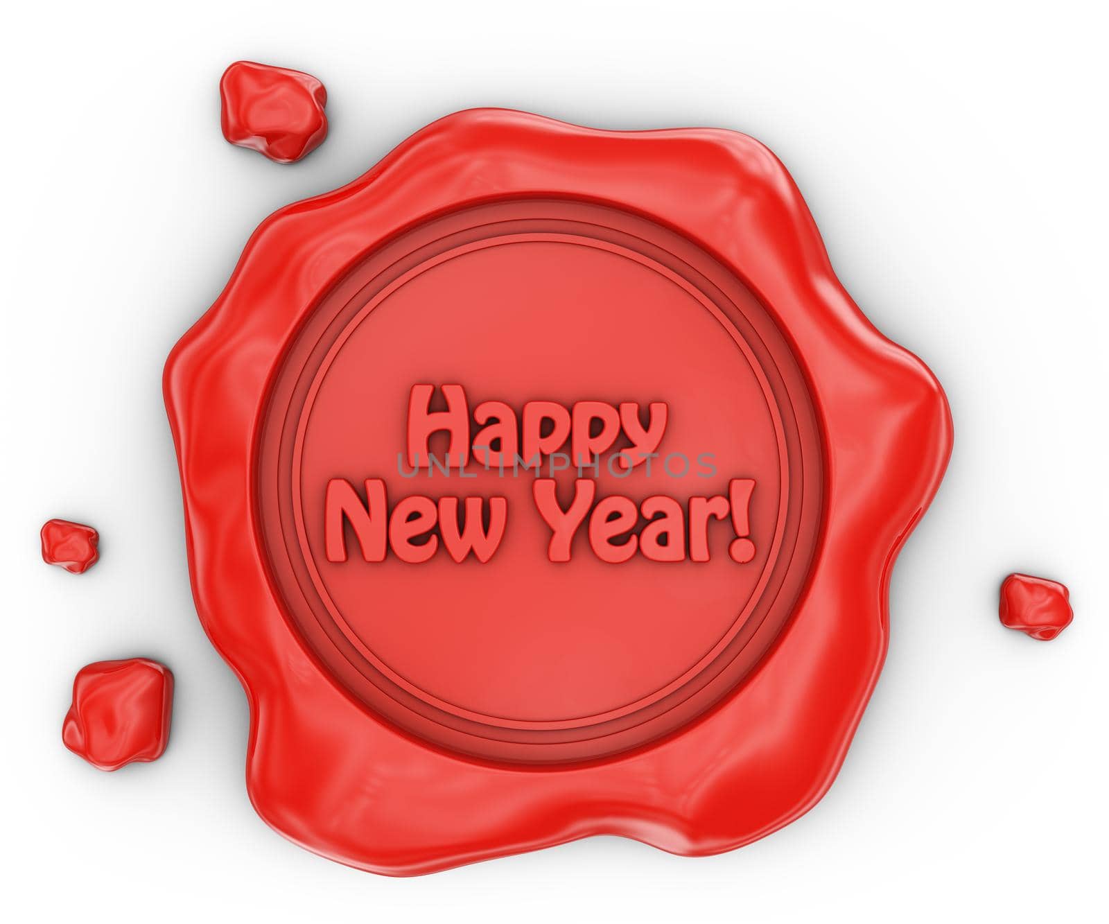 Wax seal with the inscription Happy New Year. 3d rendering.