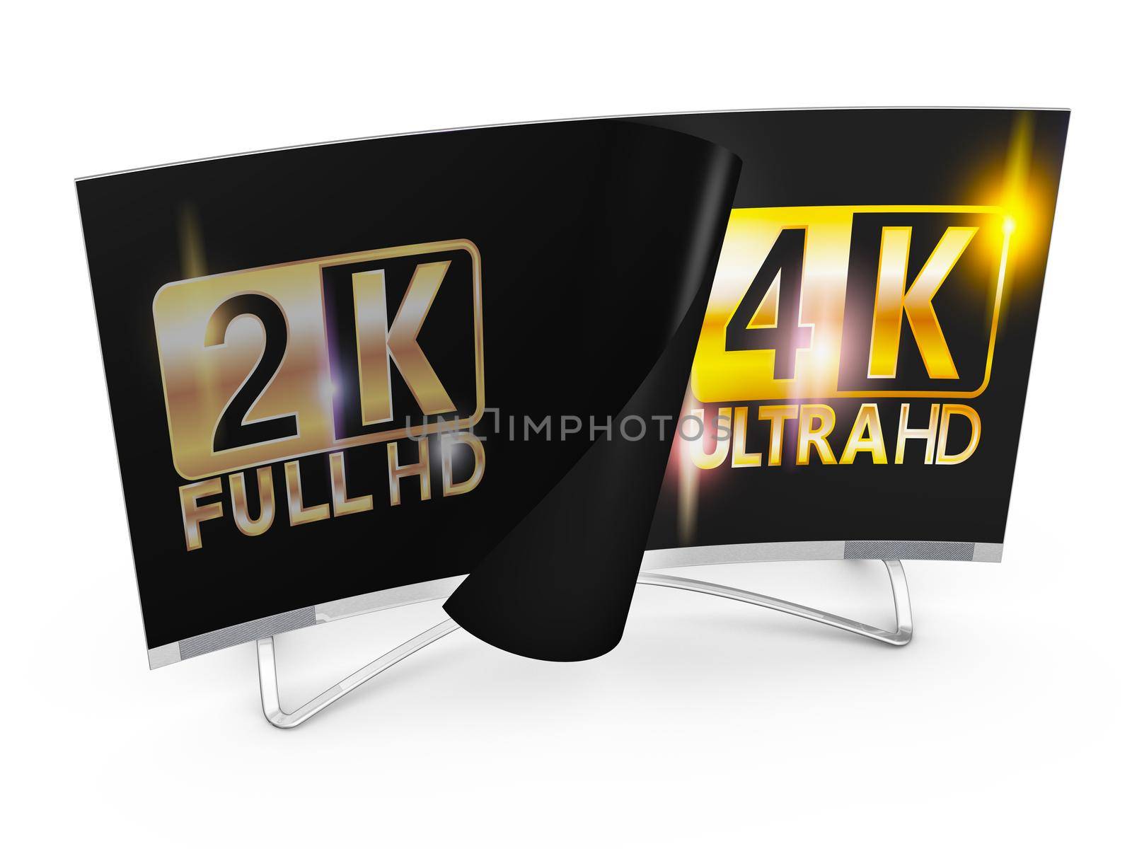 modern TV with 2K and 4K Ultra HD inscription on the screen