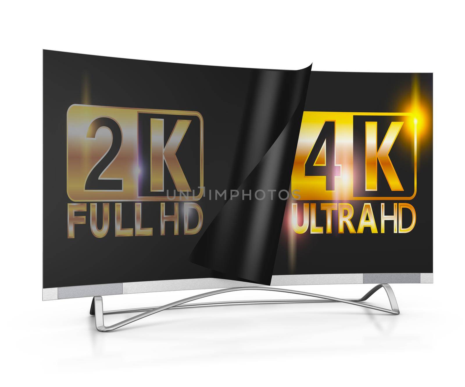 modern TV with 2K and 4K Ultra HD inscription on the screen