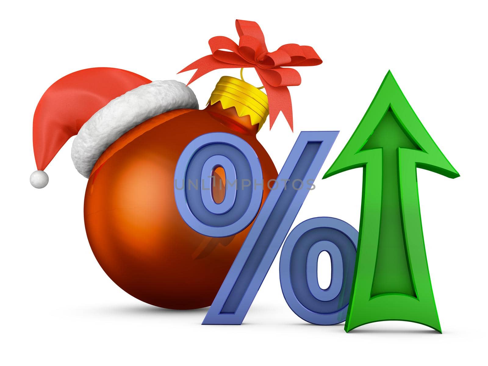 arrow percent near the Christmas ball. 3d render.