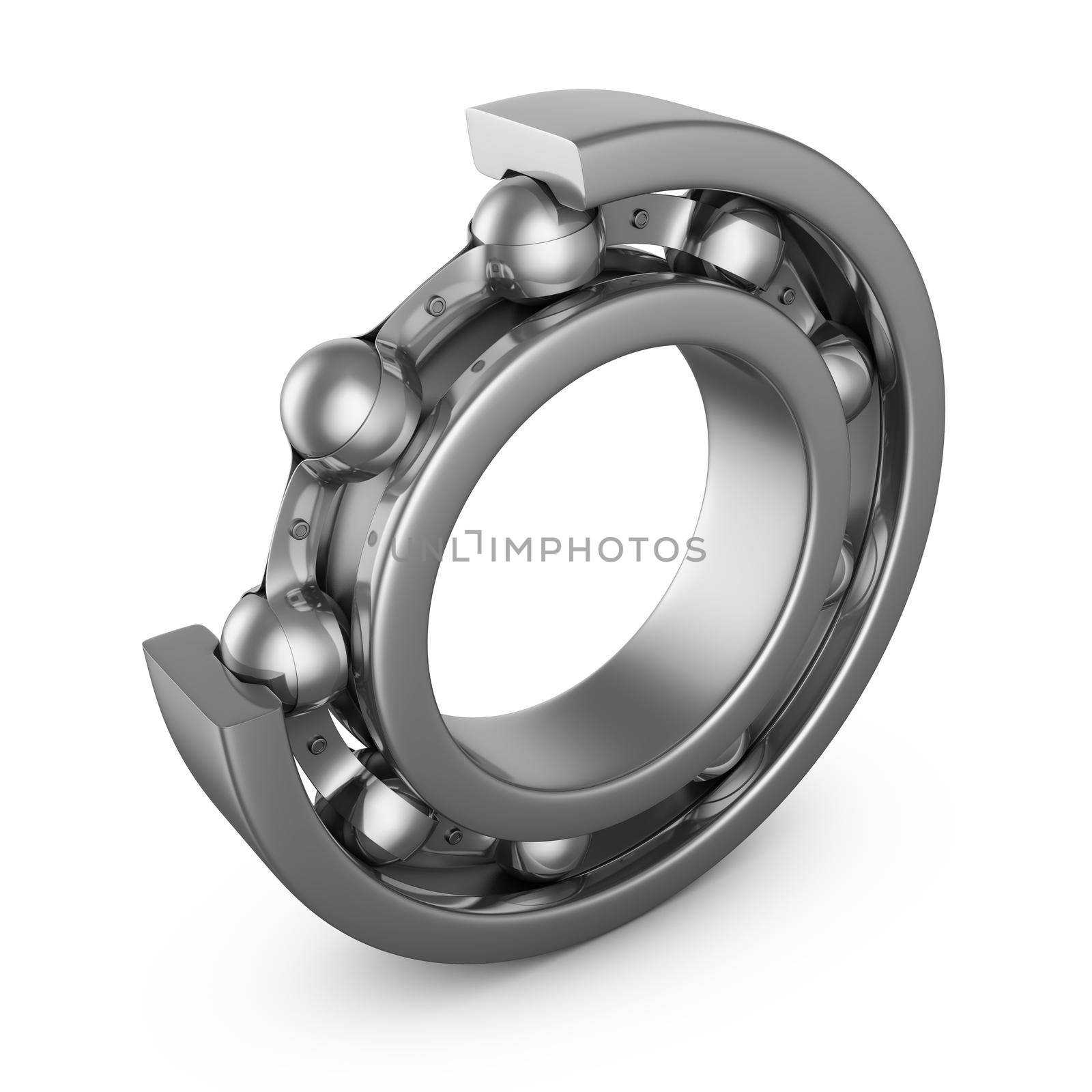 View of a ball bearing in a cut. 3D render.