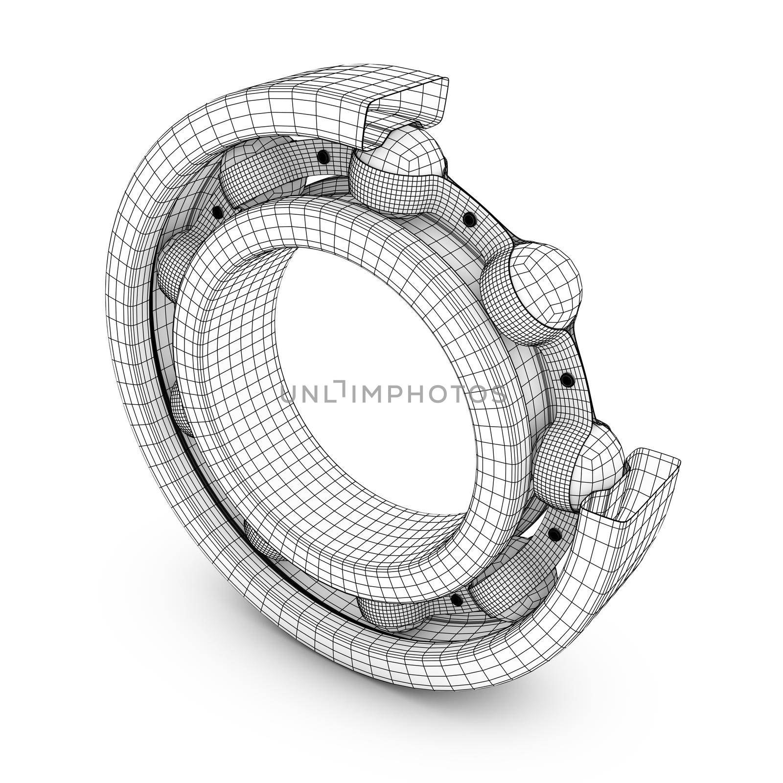 View of ball bearing structures in a cut. 3D render.