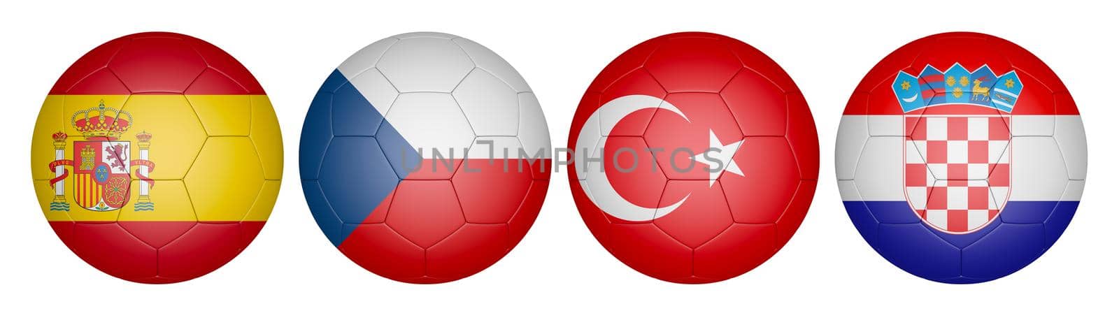 balls with flags of the  Championship, group d,3D rendering.