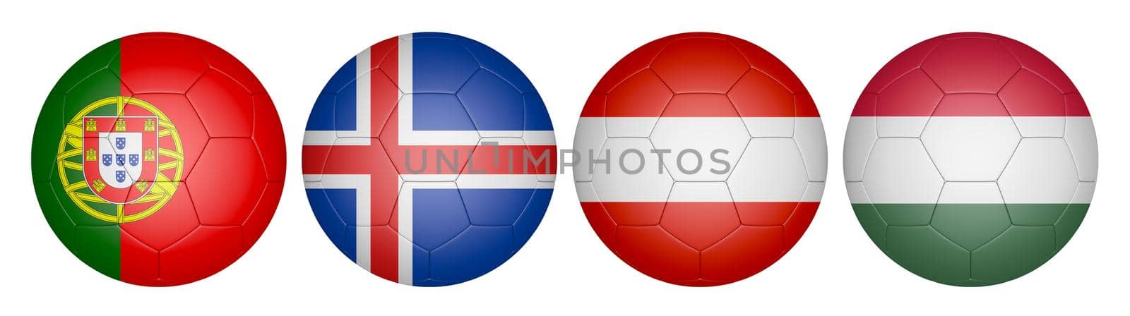 balls with flags of the  Championship, group f,3D rendering.