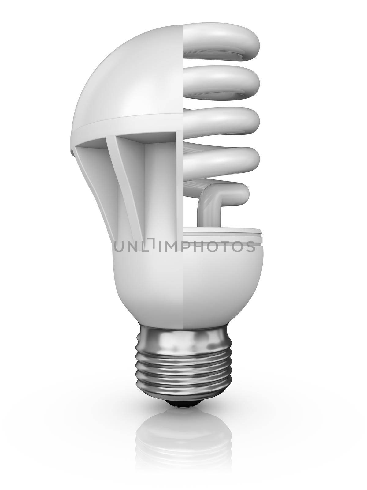 collage of fluorescent and LED bulbs on a white background