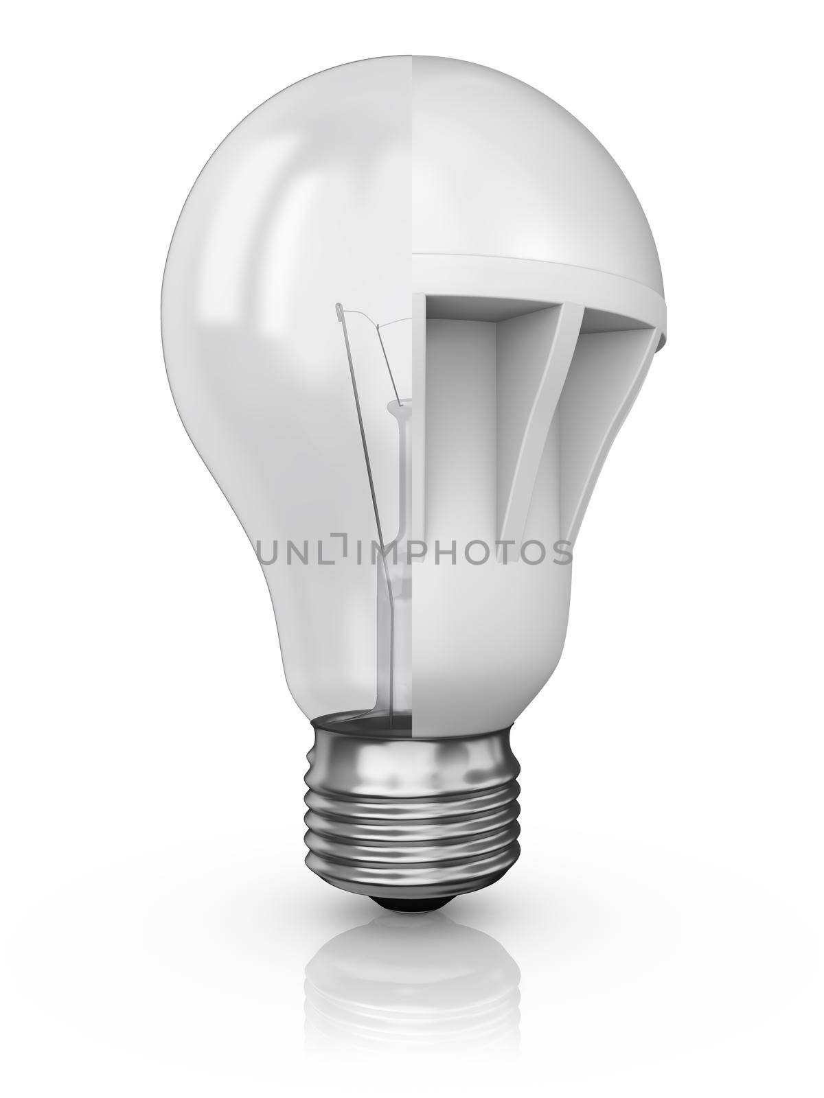 collage of incandescent and LED bulbs on a white background