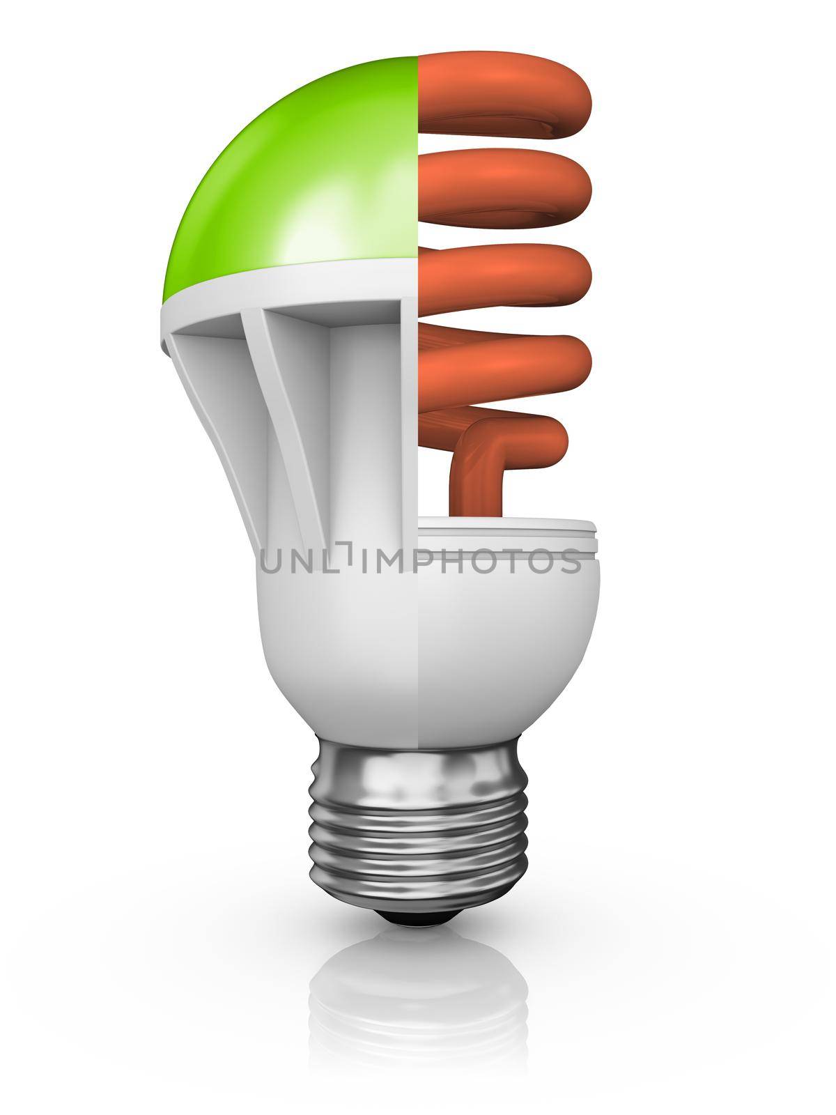 collage of fluorescent and LED bulbs on a white background