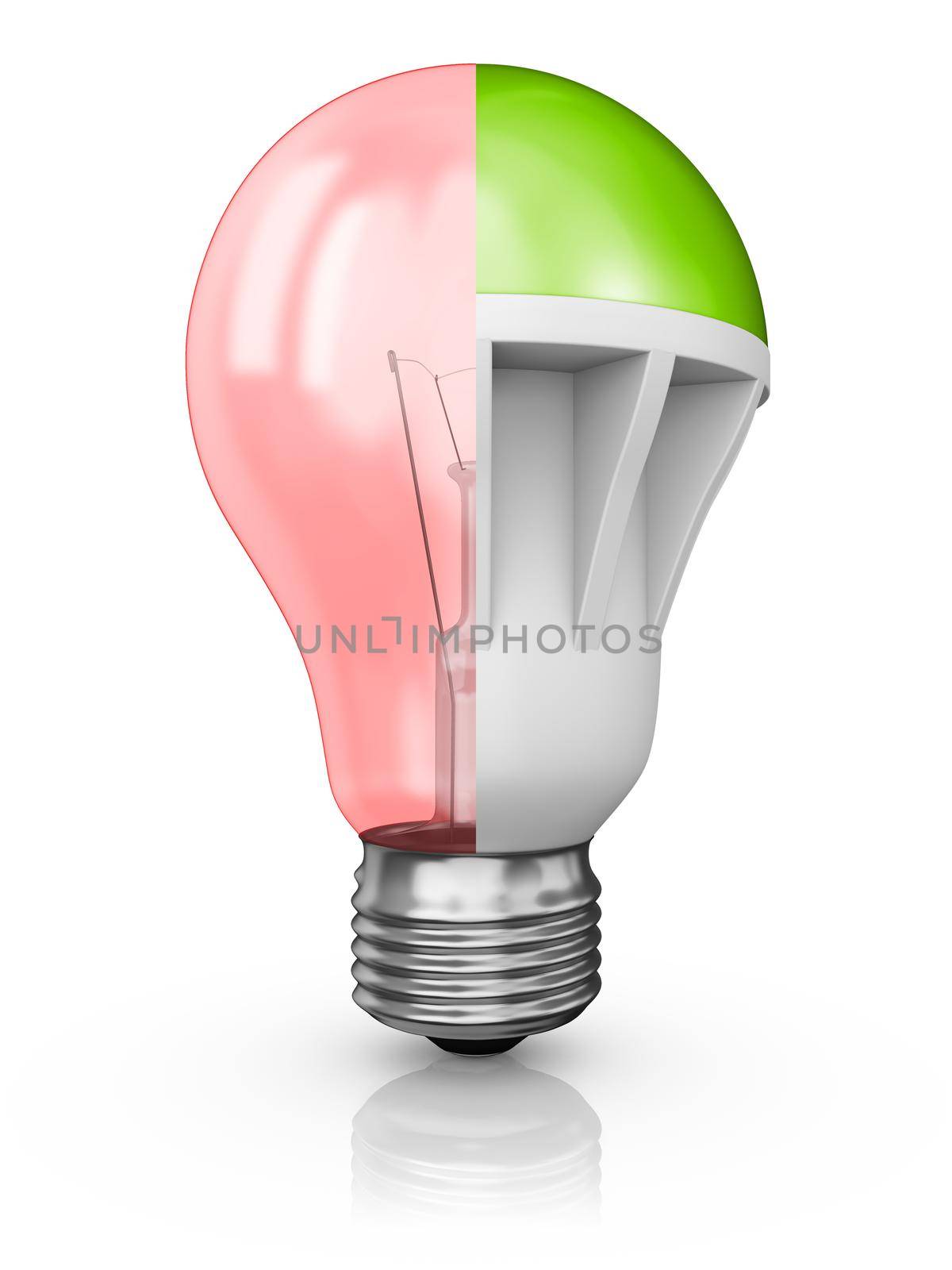 collage of incandescent and LED bulbs on a white background