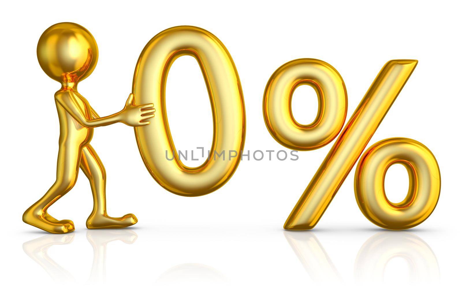 Gold man holding a figure of zero percent