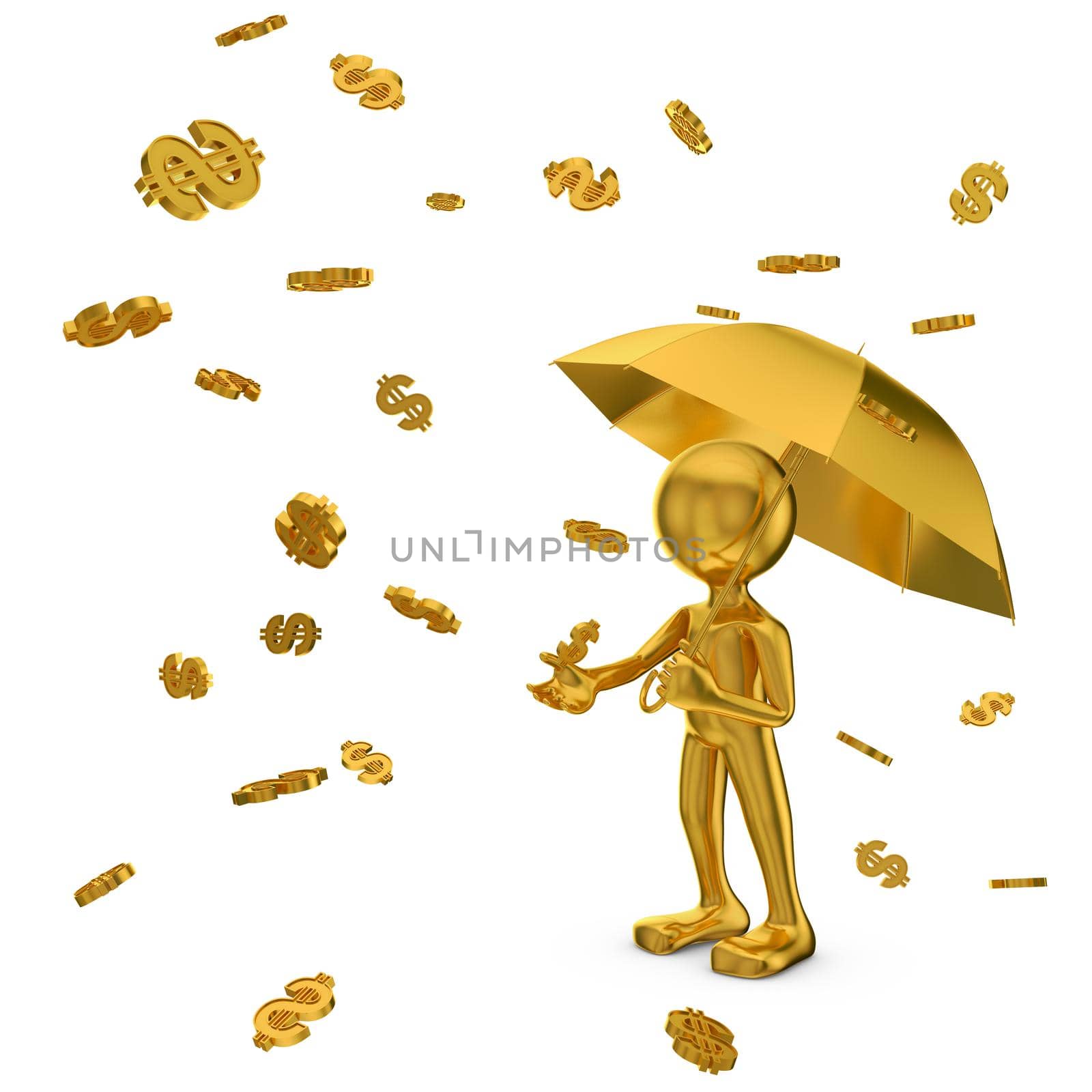Golden Man with umbrella and dollar sign