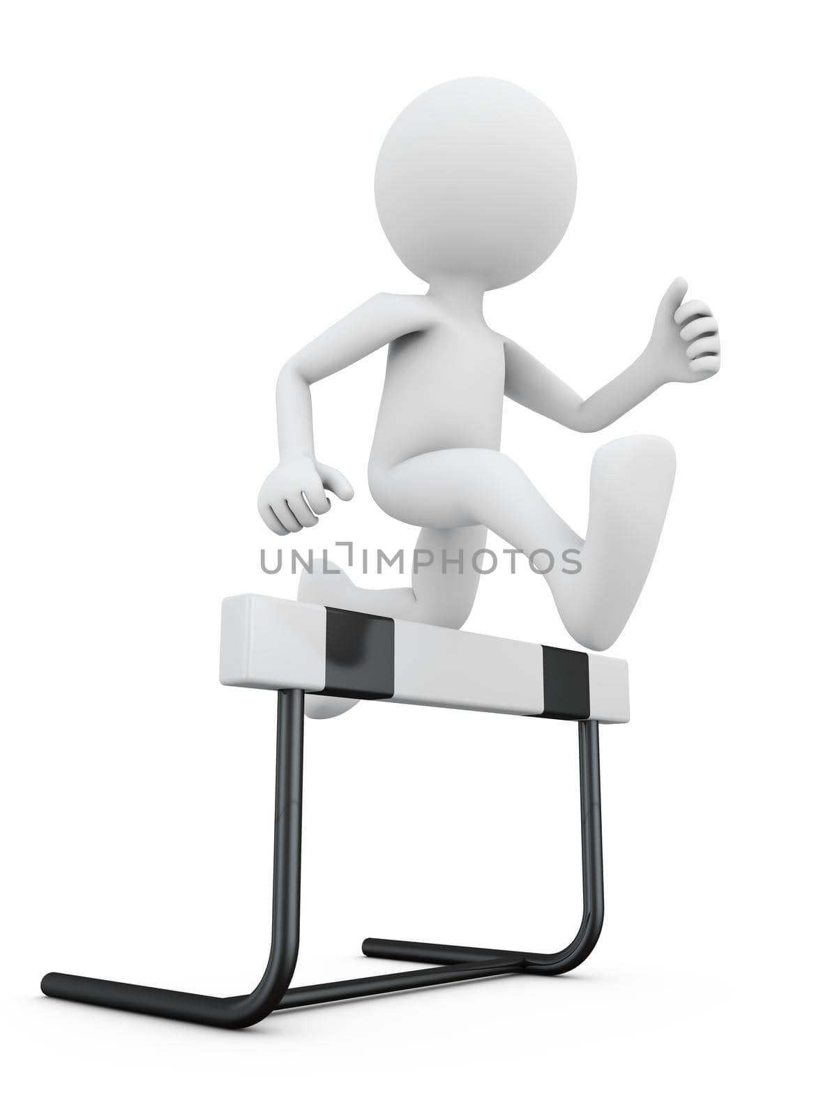 Faceless man jumping over the barrier. 3d render.