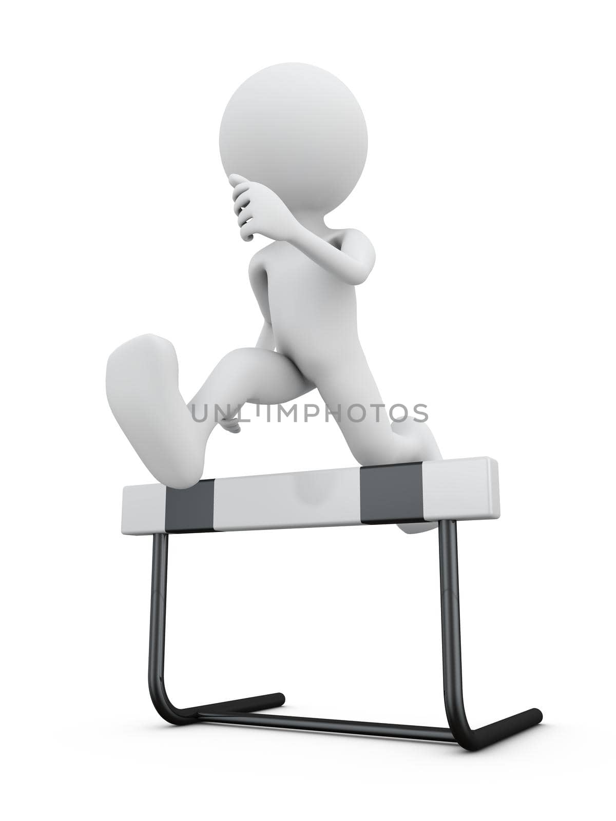 Faceless man jumping over the barrier. 3d render.