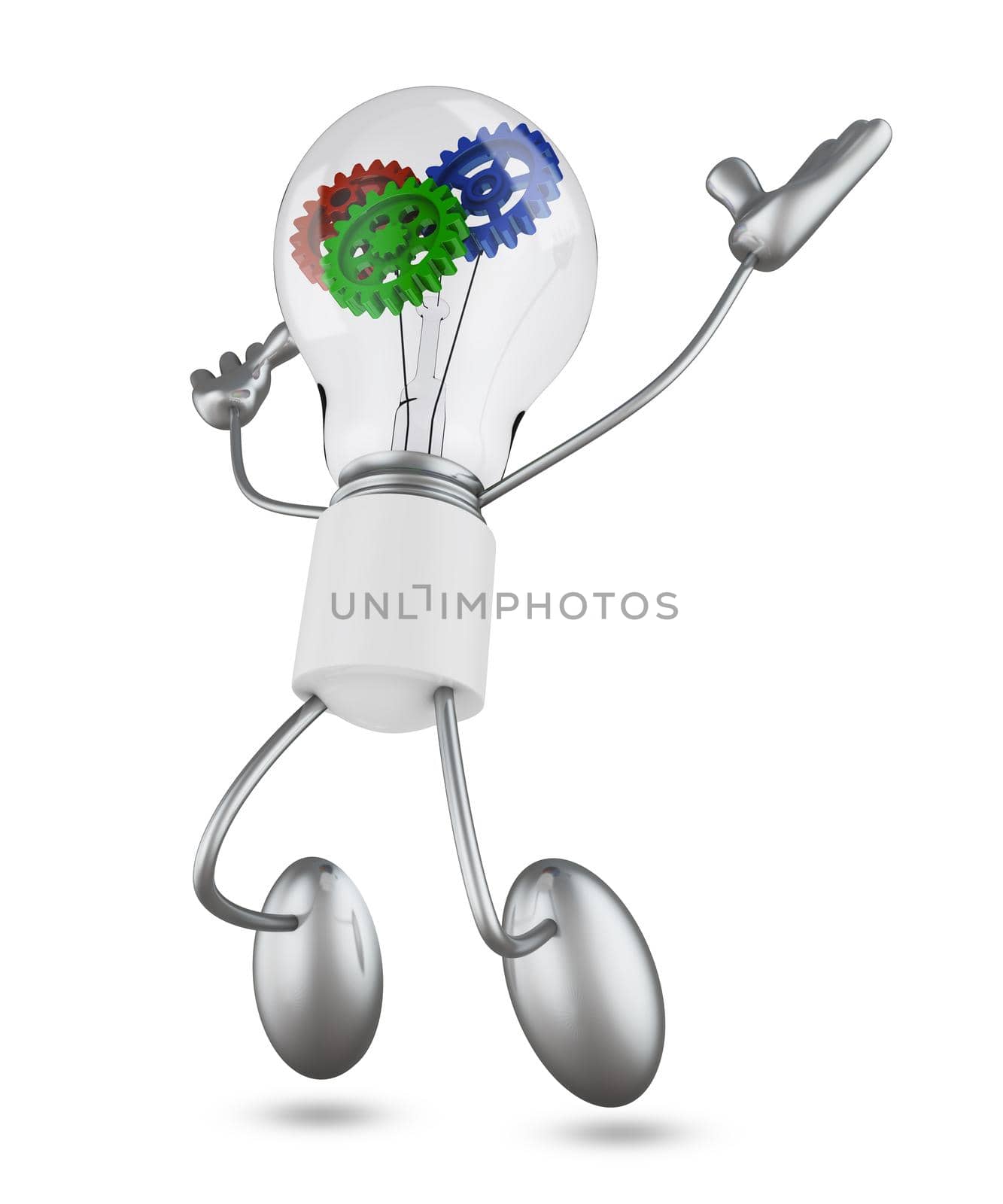 incandescent lamp with colored gears in the jump. 3d render.