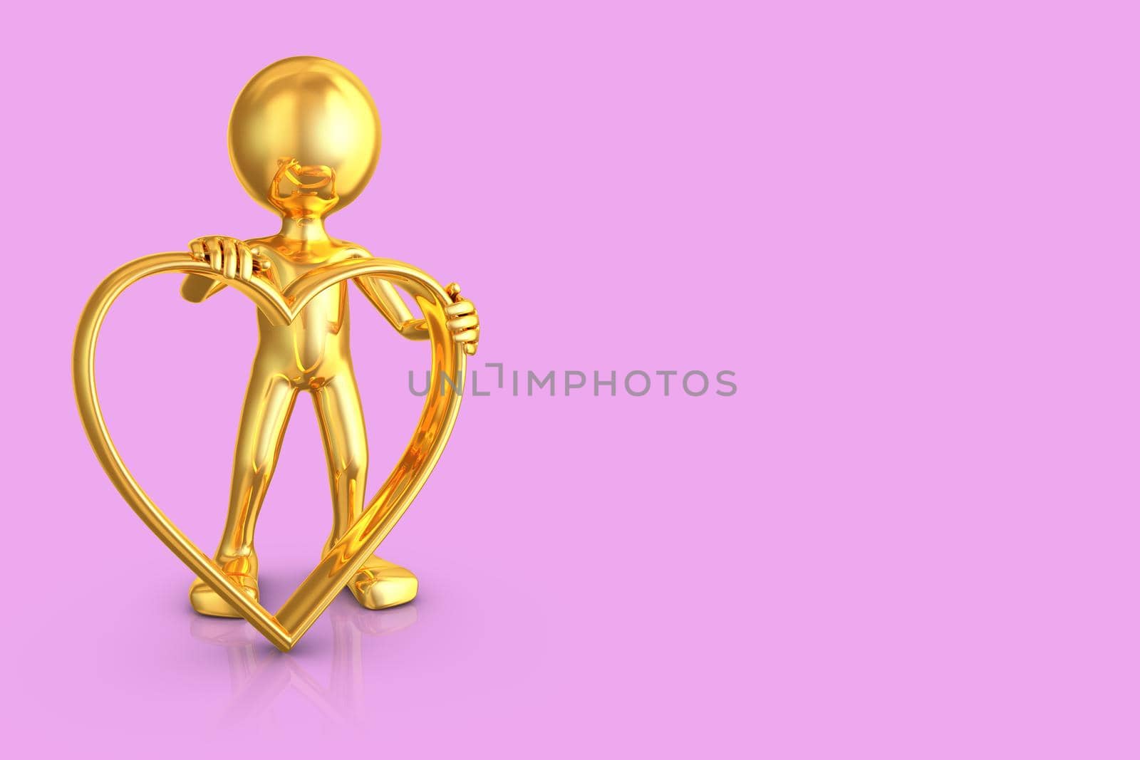 gold man with a heart of gold on a pink background