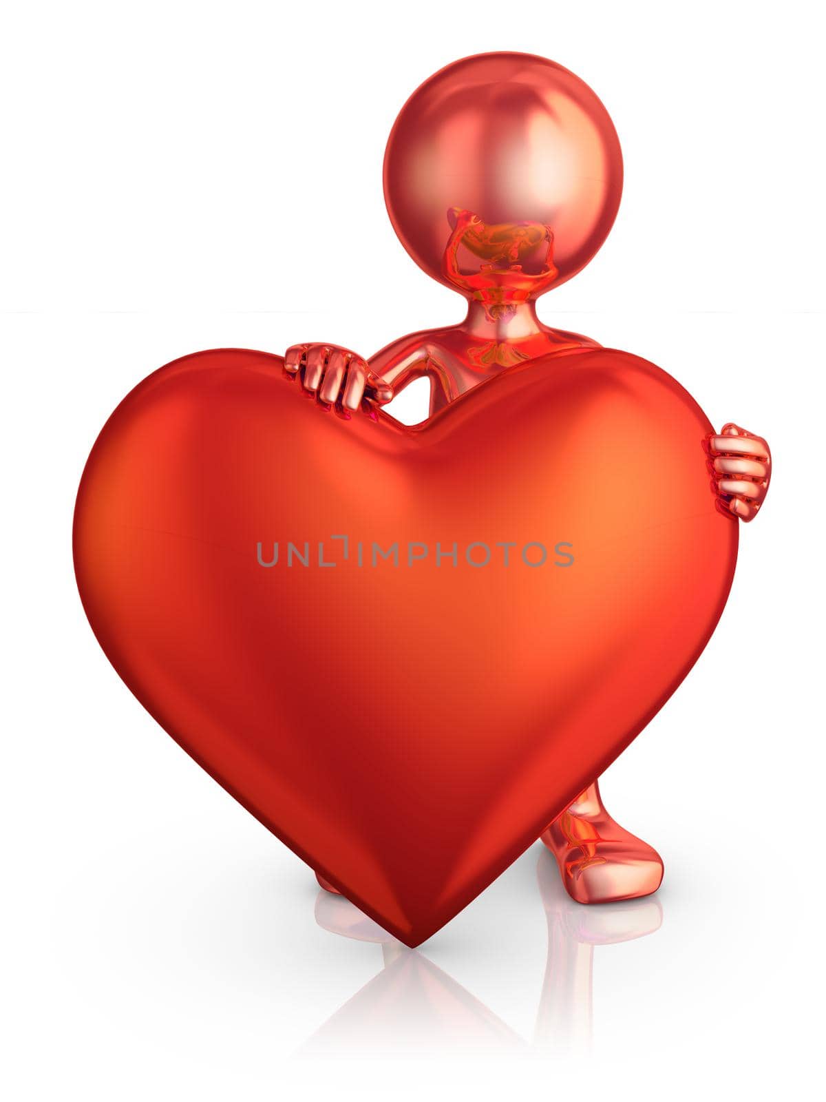 red man with a red heart  on a white background