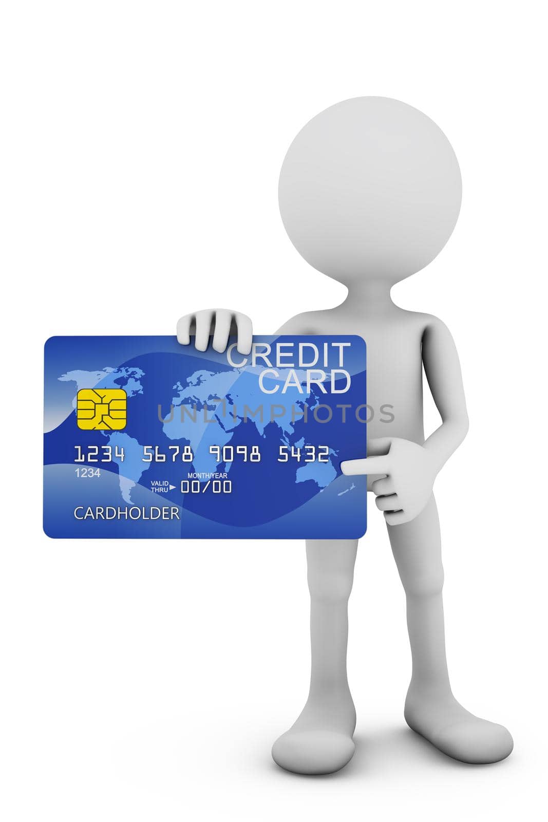 Man holding a credit card. 3D render.