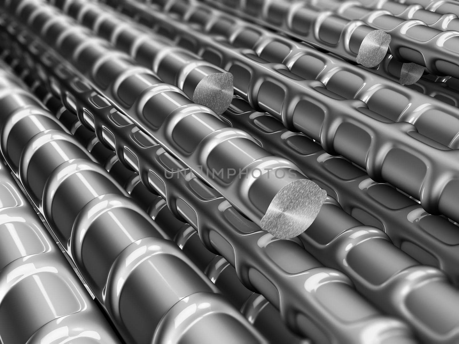 The metal reinforcements close up, 3d render