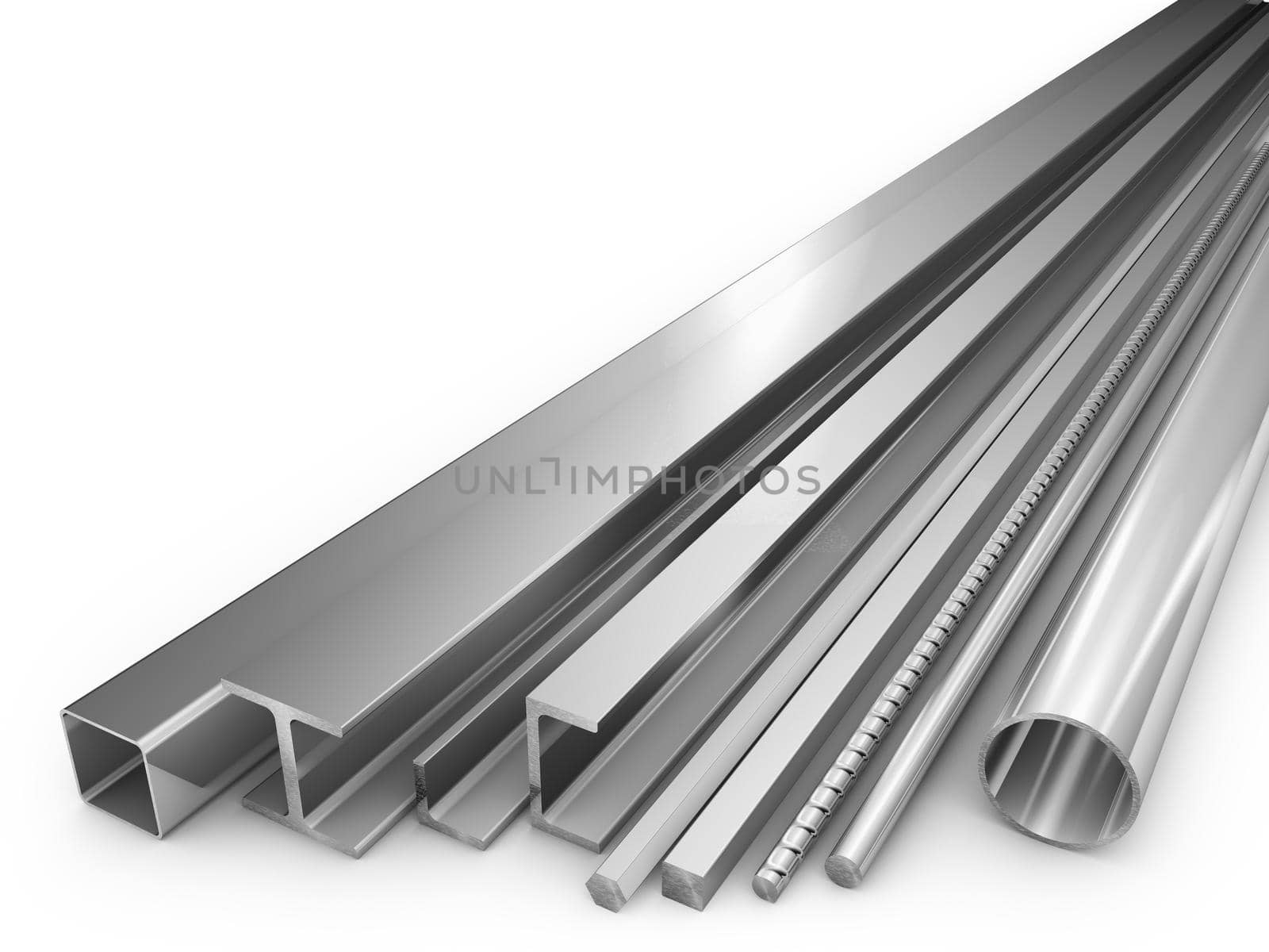 steel products for construction on a white background