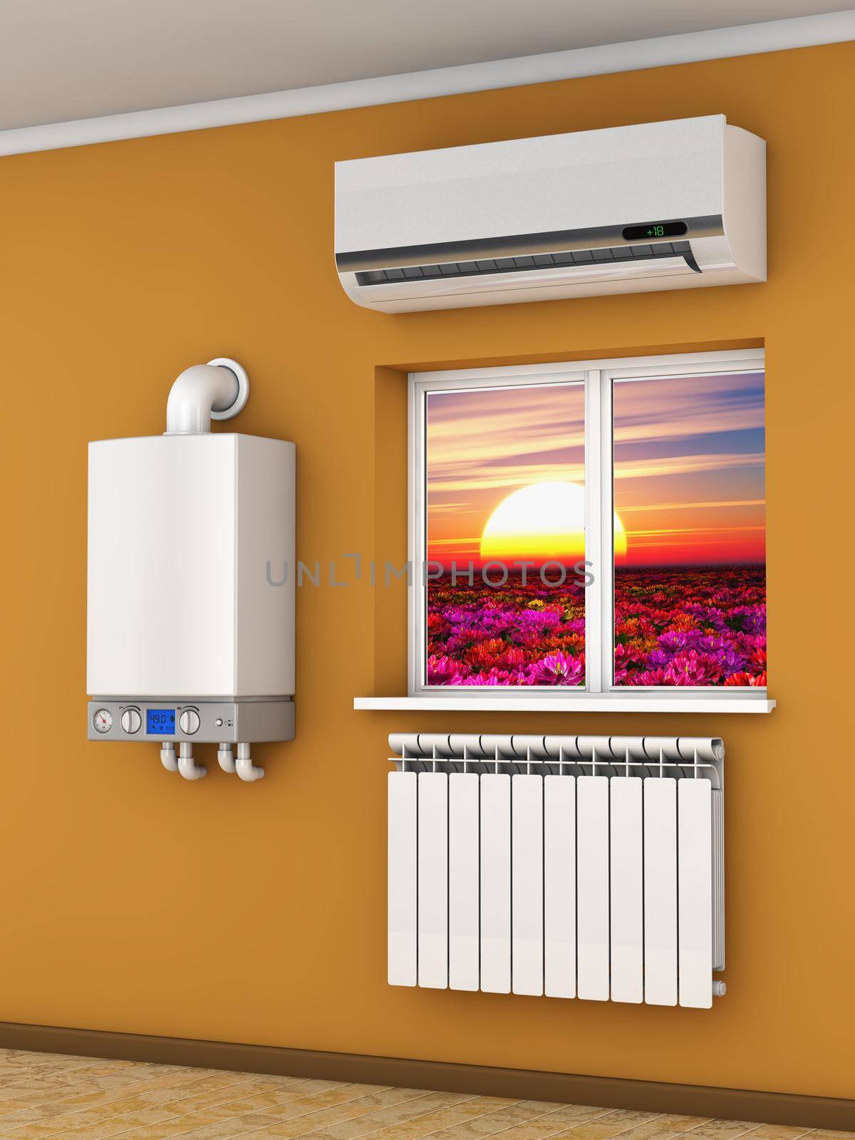 climatic equipment on the wall near a window