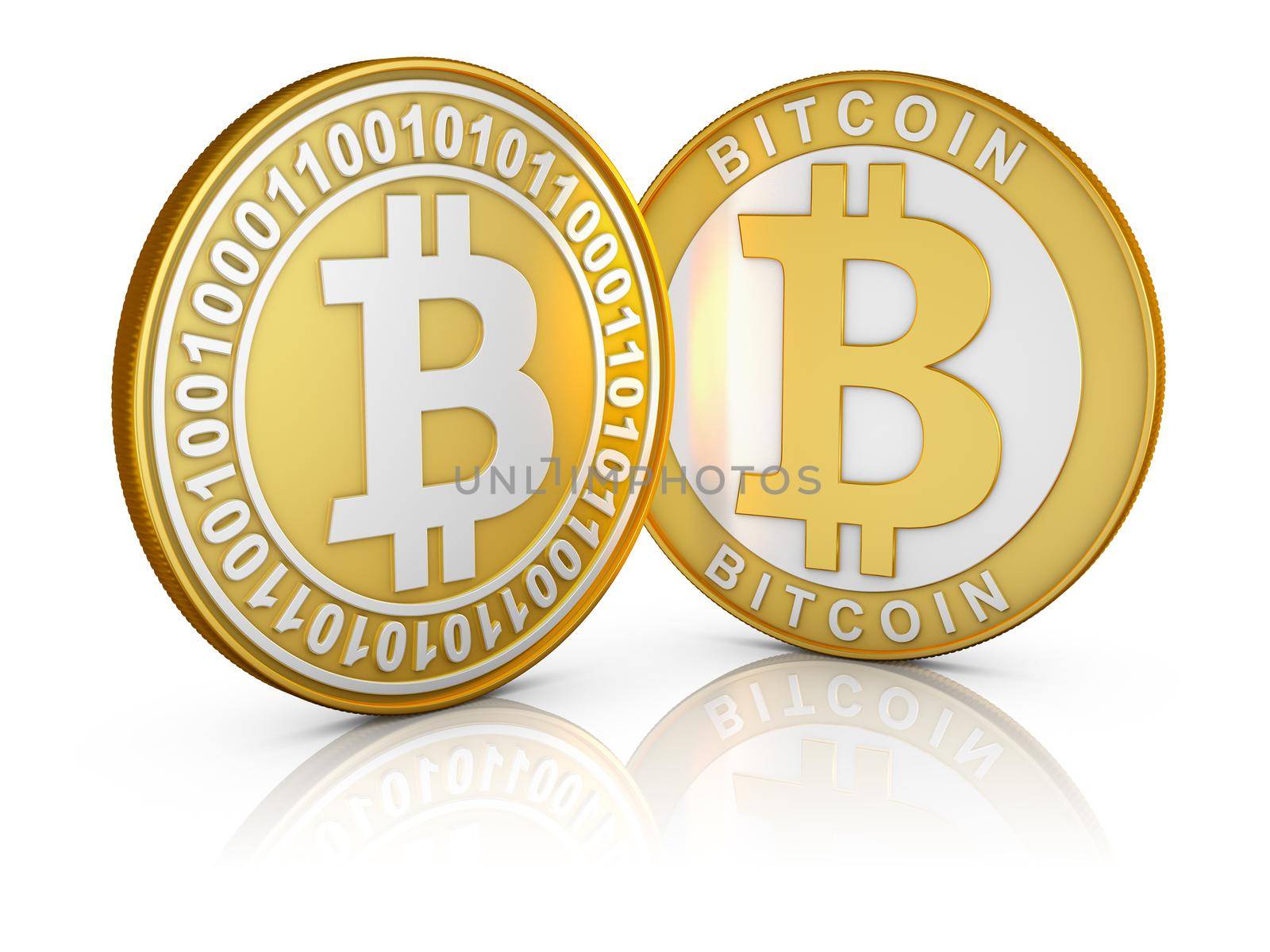 Bitcoins on a white background, 3d render