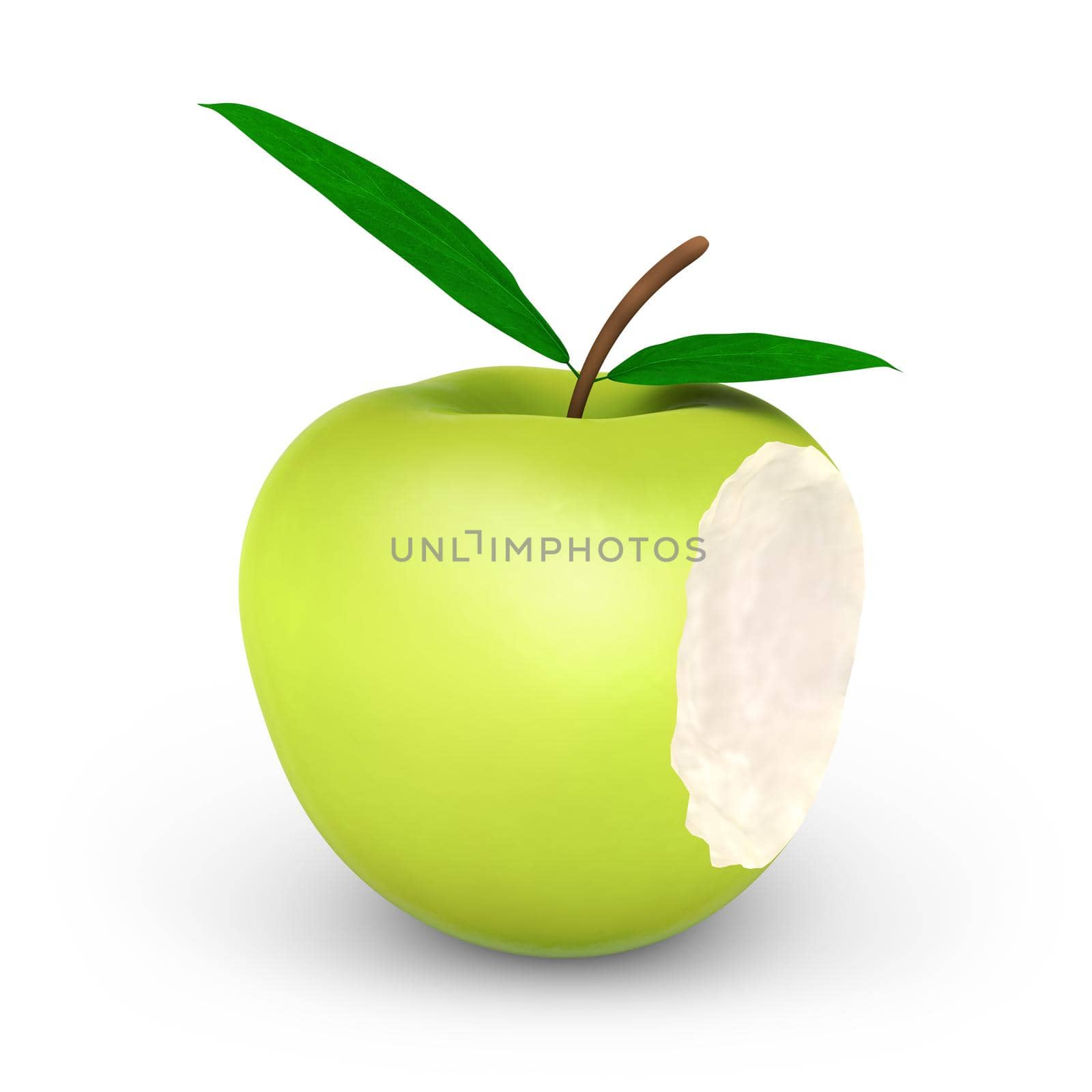bitten off a green apple 3d render