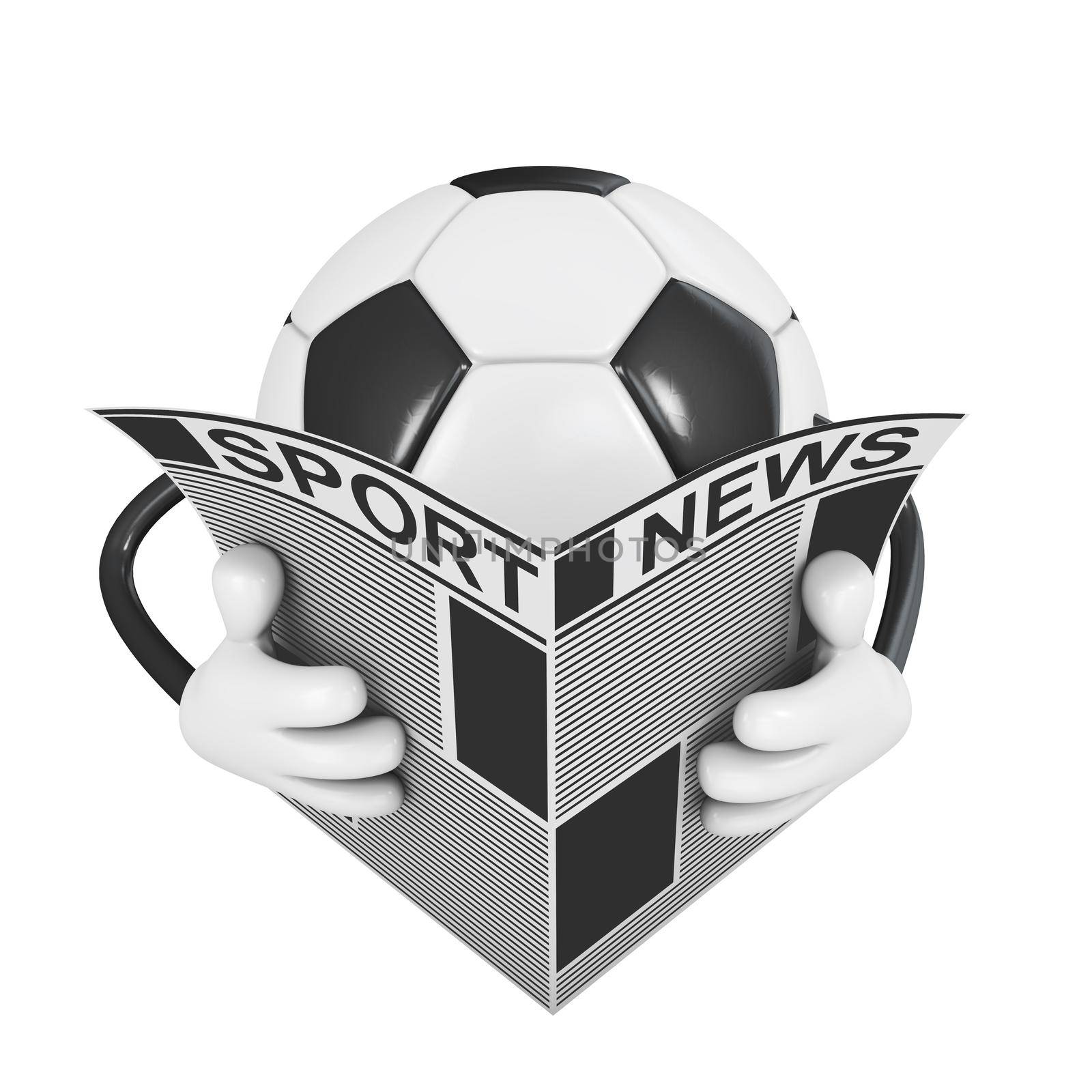 soccer ball reading a newspaper on a white background